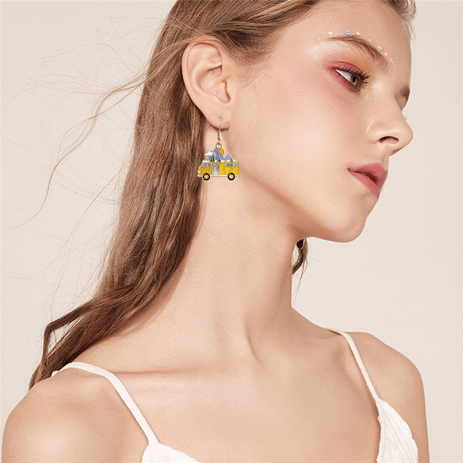 Sparkly Yellow Snow Bus Dangle Drop Earrings for Women - Unique Funny Creative Car Stud Earrings - Perfect Transportation-Themed Jewelry Gift for Christmas, Birthday & Travel Enthusiasts