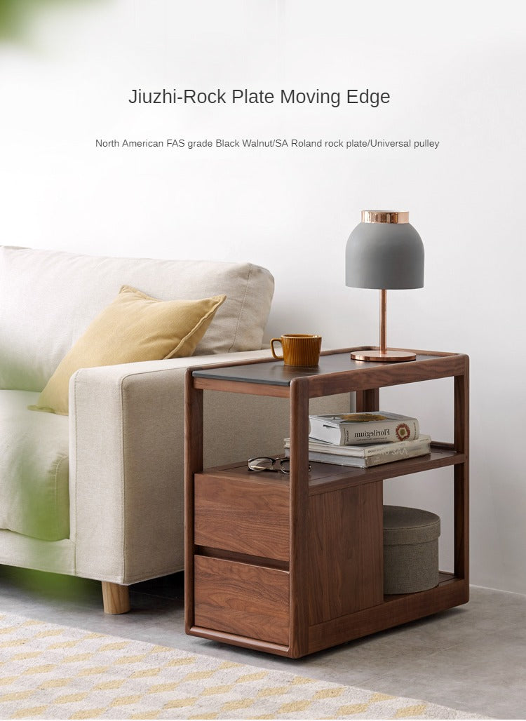 Solid Black Walnut Wood Side Table with Natural Slate Top - Perfect for Living Room, Bedroom, or Office Decor