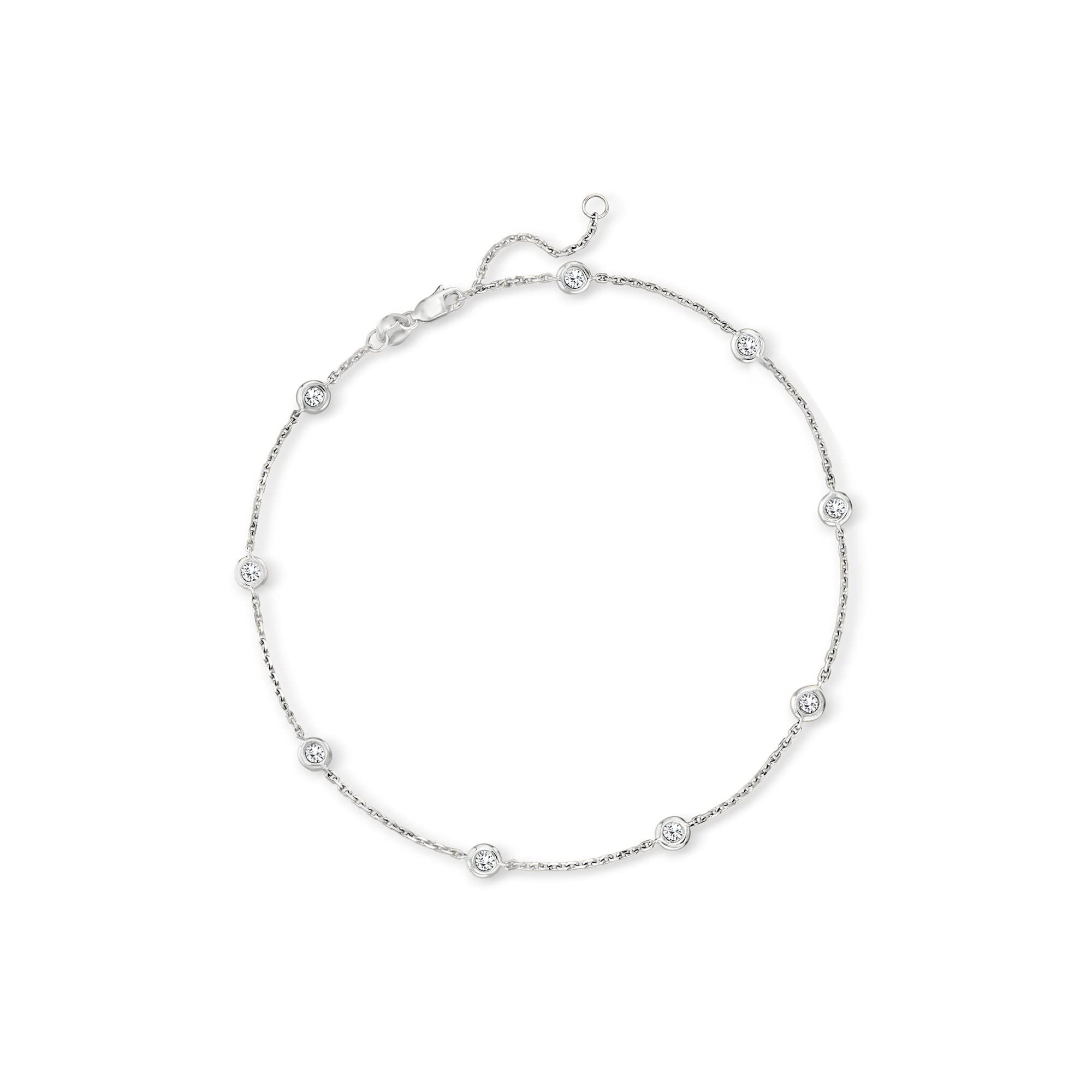 14K Gold Diamond Anklet Bracelet for Women - Ross-Simons Bezel-Set Station Ankle Chain - Perfect for Beach, Wedding & Everyday Elegance