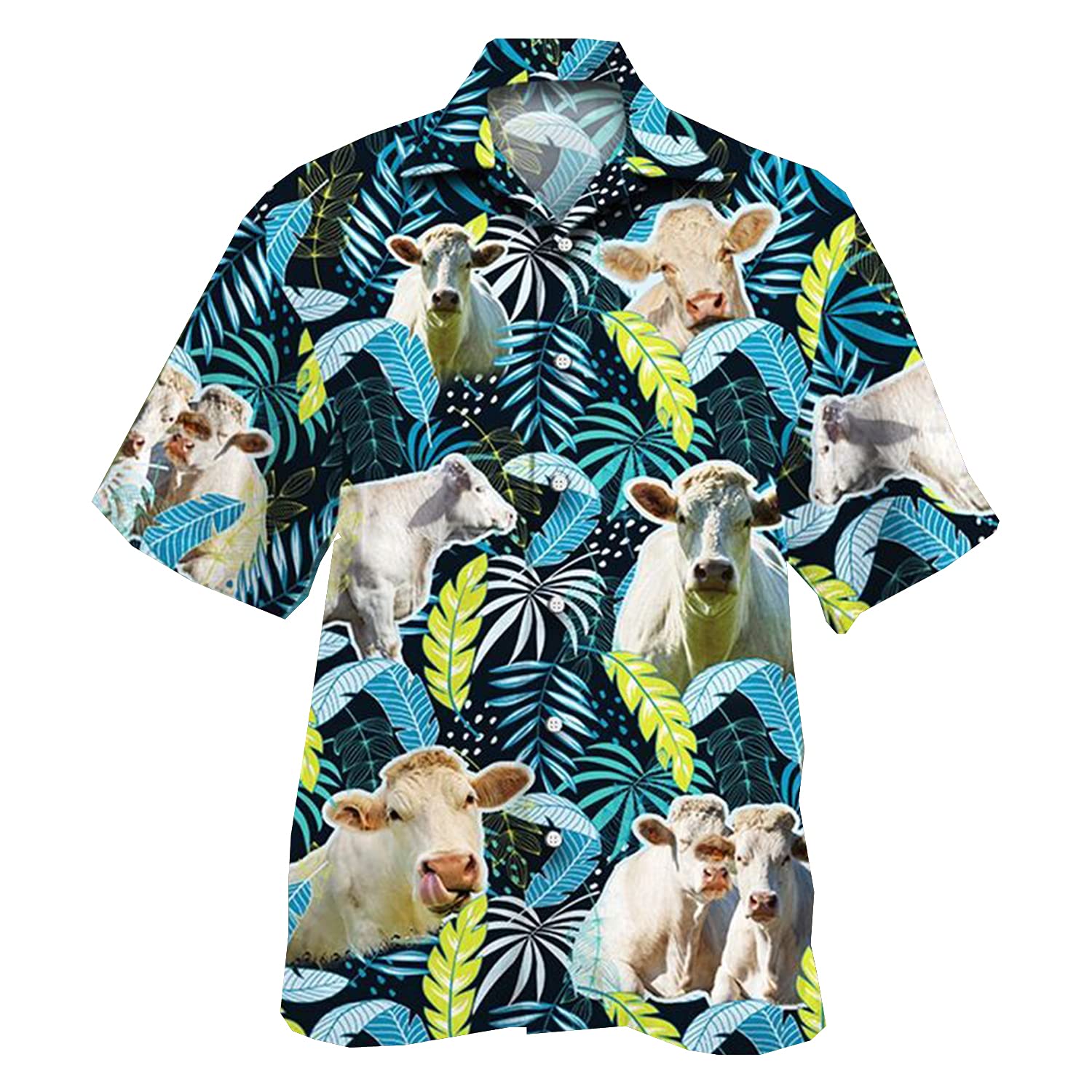 **Men's Cow Print Hawaiian Shirt - Short Sleeve Button Down Tropical Jungle Leaf Shirt for Summer Beach Party & Luau Outfits**    (优化说明：   1. 符合SEO规范，包含核心关键词如