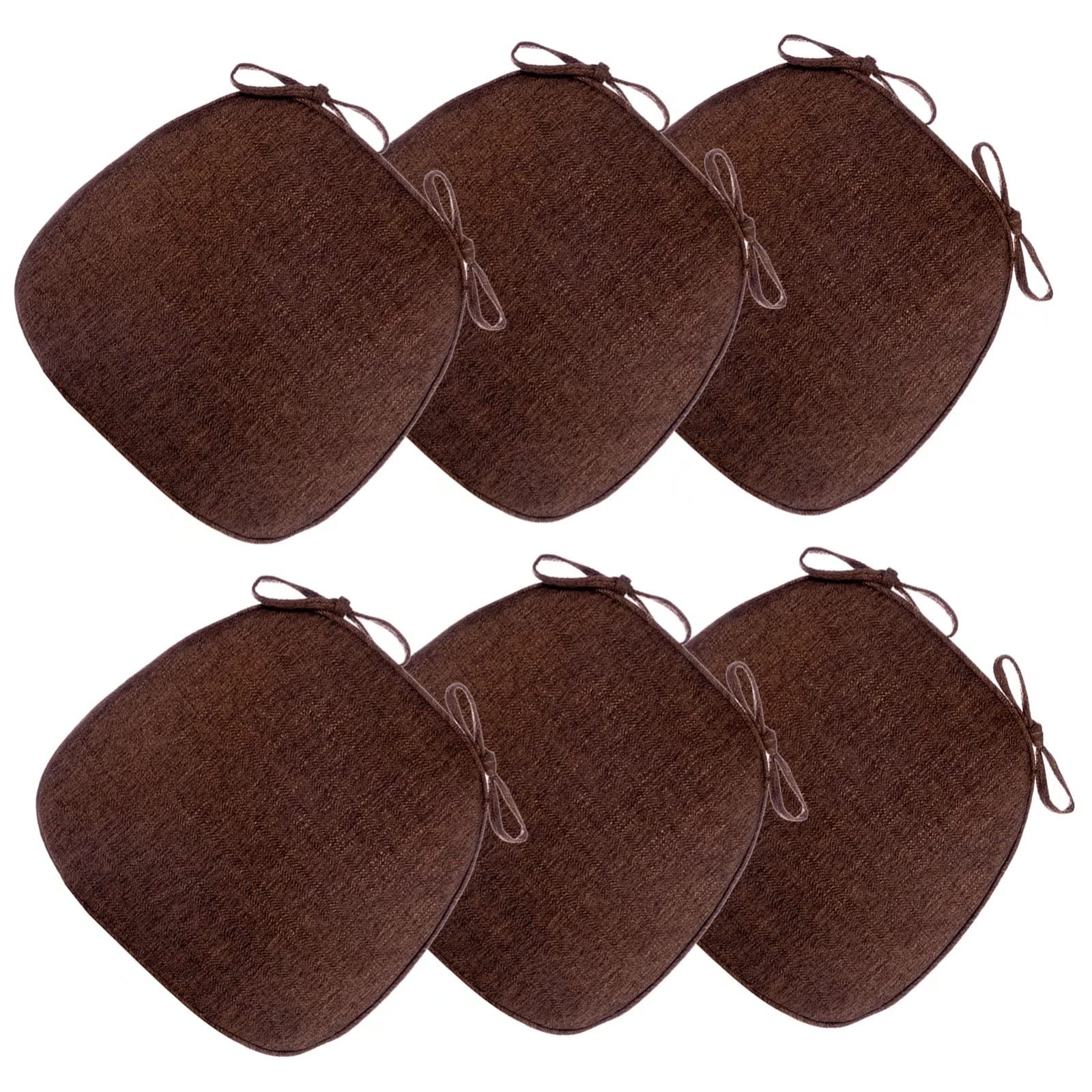 MBVBN Washable Kitchen Chair Cushions Set of 6 - U-Shaped Dining Room Seat Pads with Zipper, Detachable & Reversible Brown Chair Cushions for Home, Restaurant, and Office Use