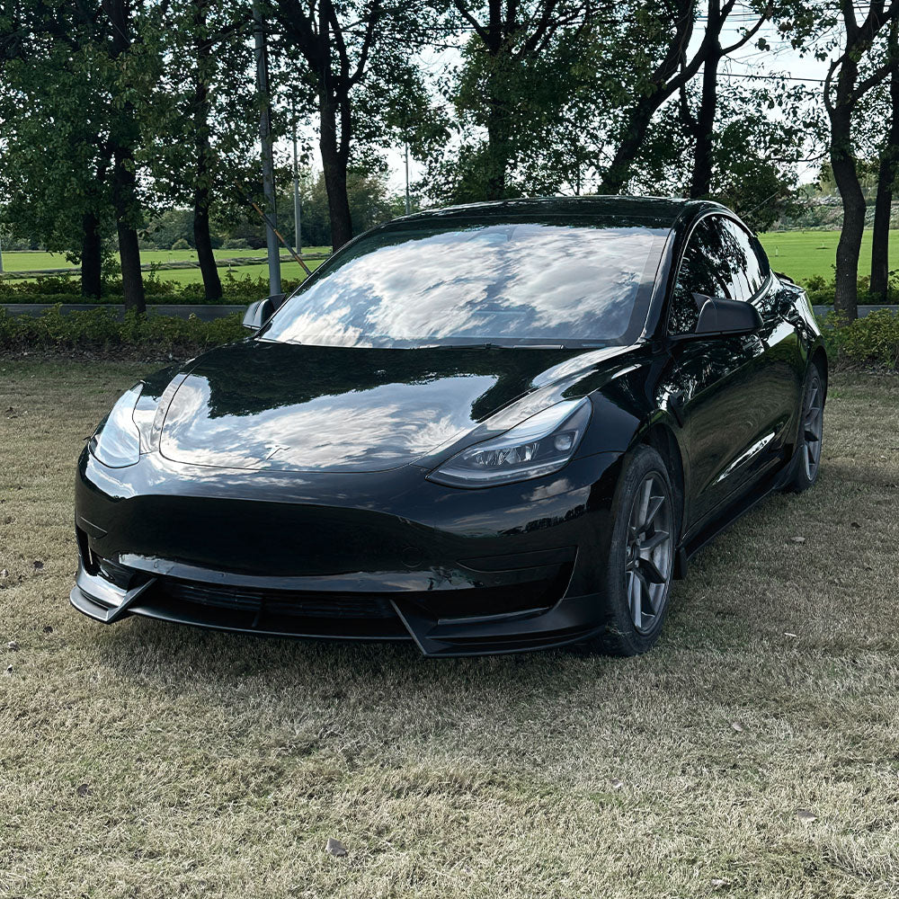 High-Performance Front Lip Spoiler for Tesla Model 3 (2017-2023) - ABS Plastic Body Kit in Glossy Black, Matte Black & Carbon Fiber - Enhance Aerodynamics & Style for Street Racing & Car Shows