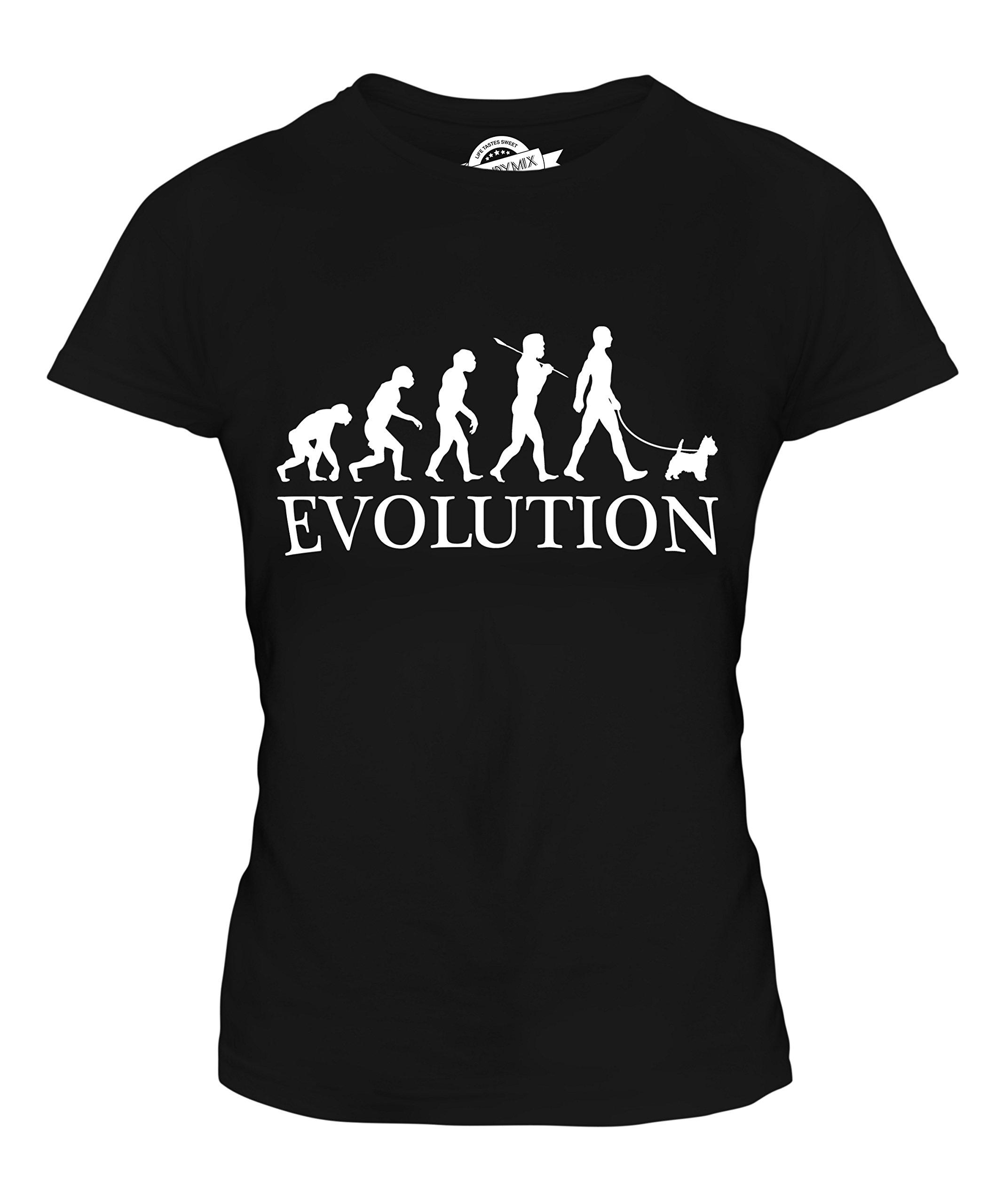 Women's West Highland Terrier Evolution of Man Graphic Fitted T-Shirt - Cute Dog Lover Tee for Casual Wear & Gifts