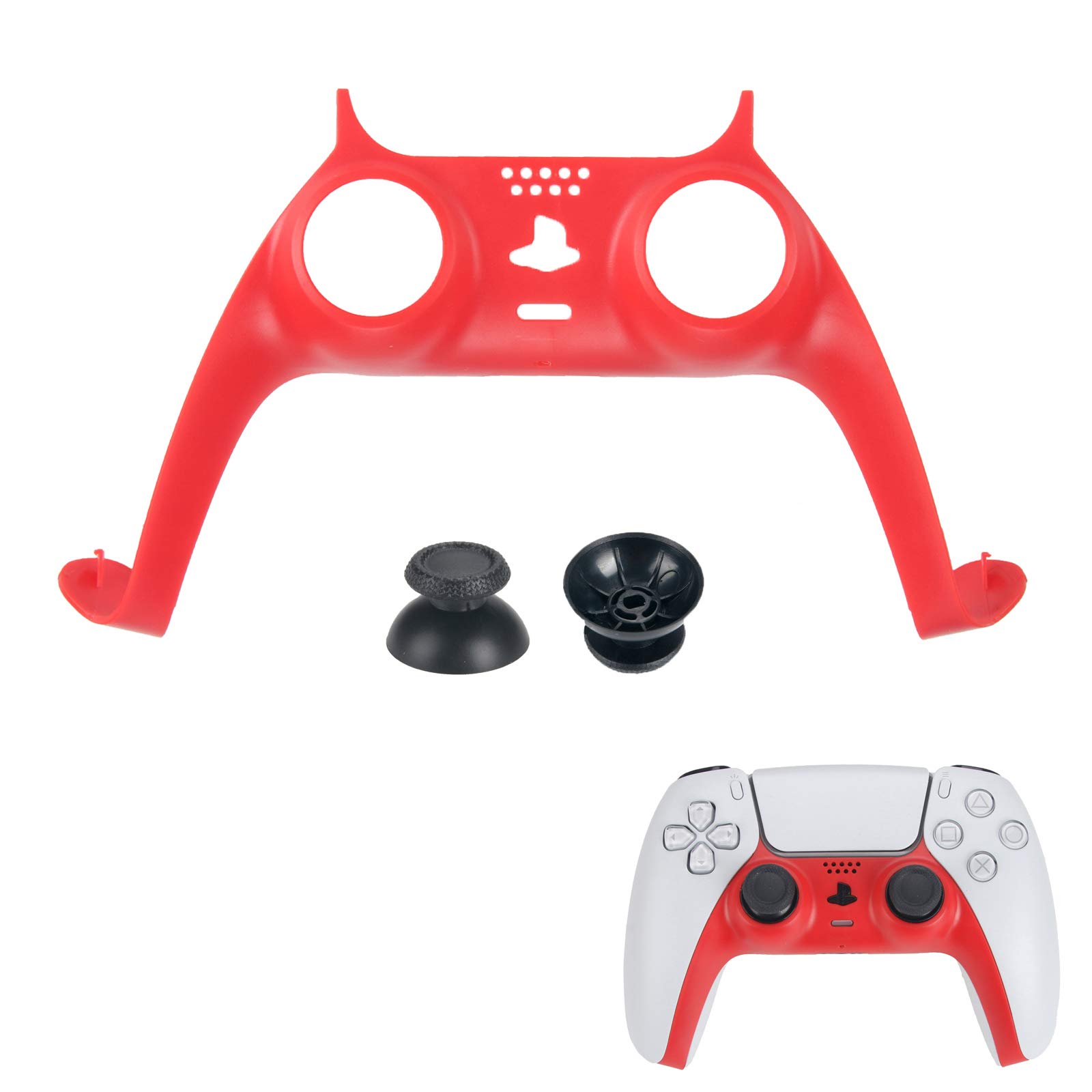 Onyehn Red Handle Decorative Strip for PS5 Controller - DIY Replacement Shell & Cover for Playstation 5 Gamepad Accessories (Includes 2 Mushroom Head Caps) - Perfect for Customizing & Protecting Your PS5 Controller
