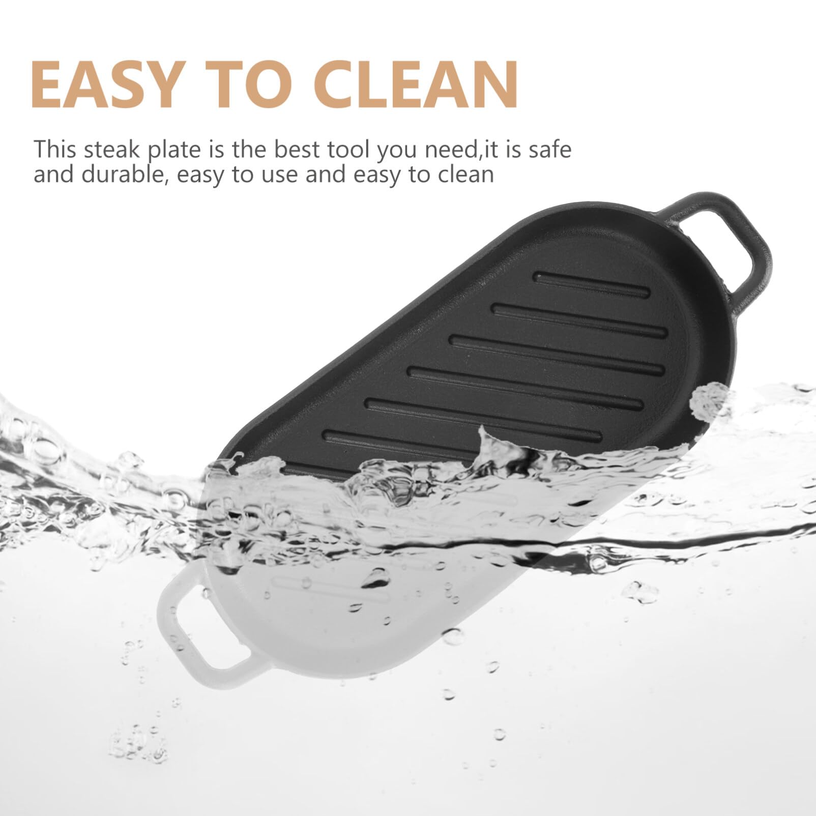 Pre-Seasoned Cast Iron Sizzling Plate with Wooden Base - Steak Platter, Fajita Pan & Japanese Teppanyaki Grill for Restaurants, Home Dining & Outdoor BBQ