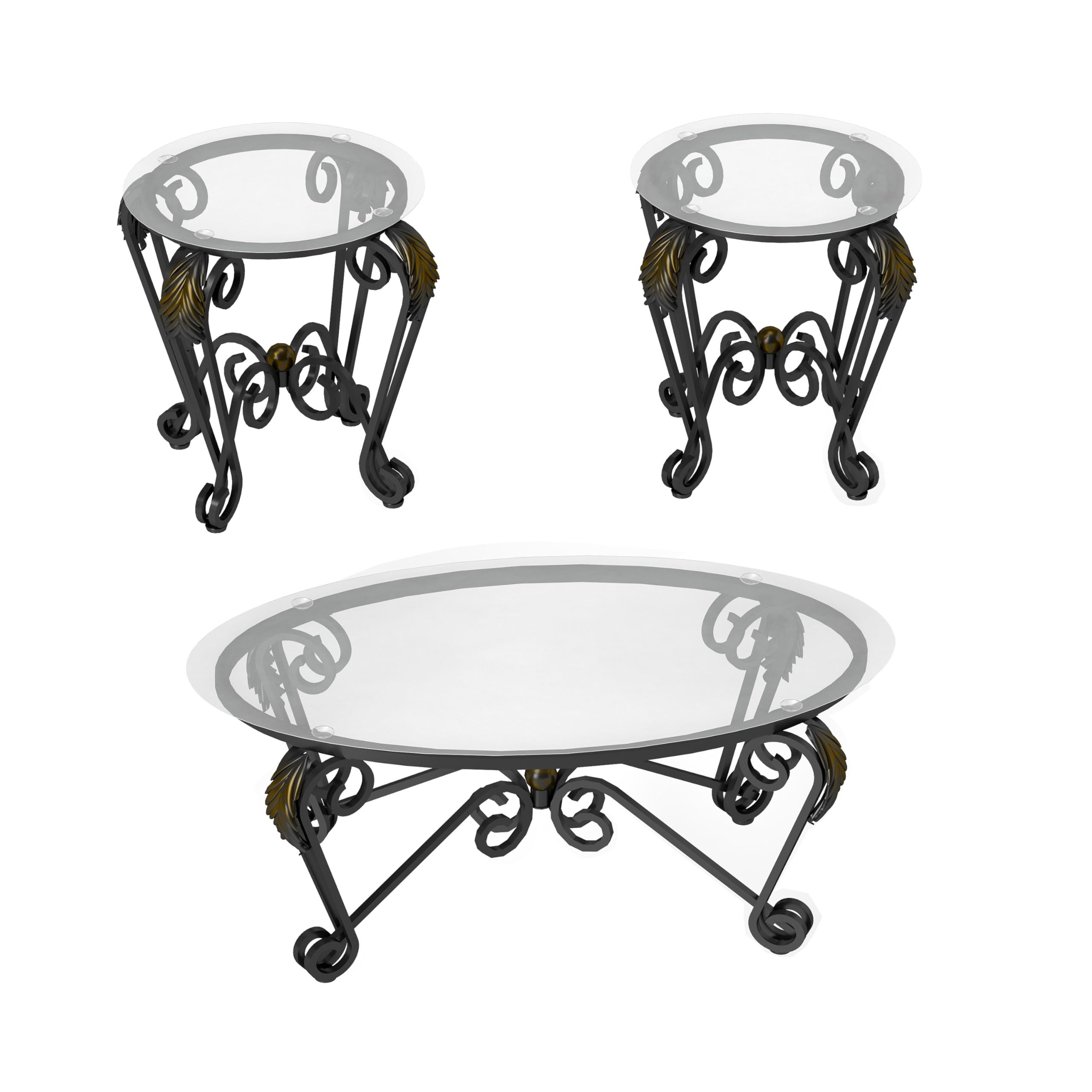 **Industrial Farmhouse 3-Piece Coffee Table Set - Tempered Glass Elliptical Coffee Table & 2 Round Side Tables, Modern Metal Frame for Living Room, Apartment, Home Office (Rustic Black) - Perfect for Cozy Gatherings & Stylish Home Decor**