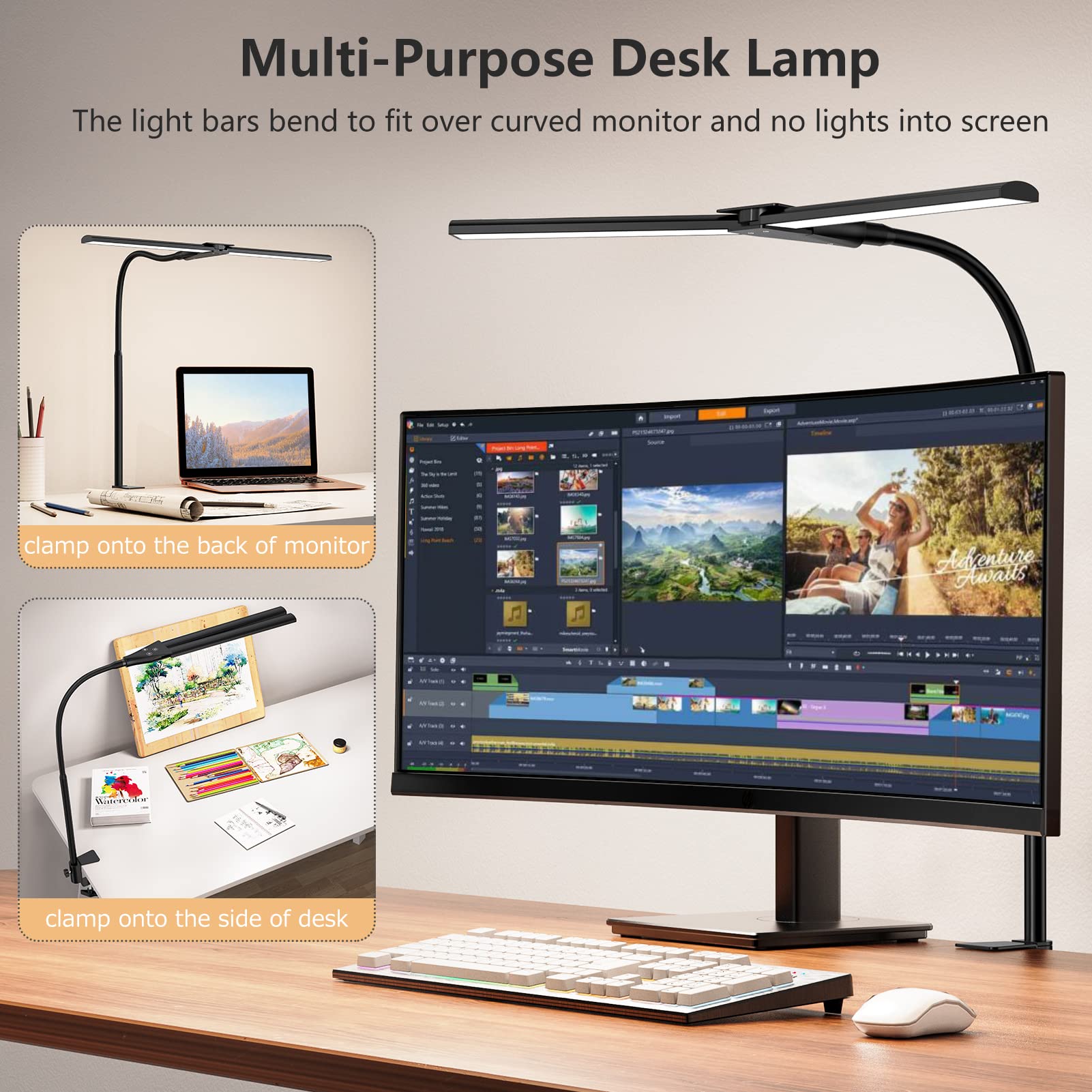 EppieBasic LED Desk Lamp with Double Head - 1200LM Bright Architect Desk Light for Home Office, Workbench & Studio - Eye Protection Modern Task Lamp for Working, Reading & Monitor Use