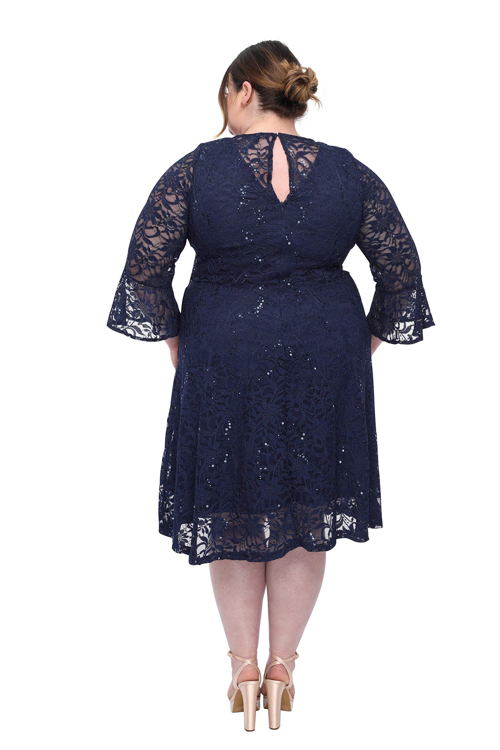 SLEEKTRENDS Plus Size Lace Cocktail Dress for Women - Elegant Crew Neck Wedding Party Bridesmaid Dress | Perfect for Formal Events, Evening Parties & Special Occasions