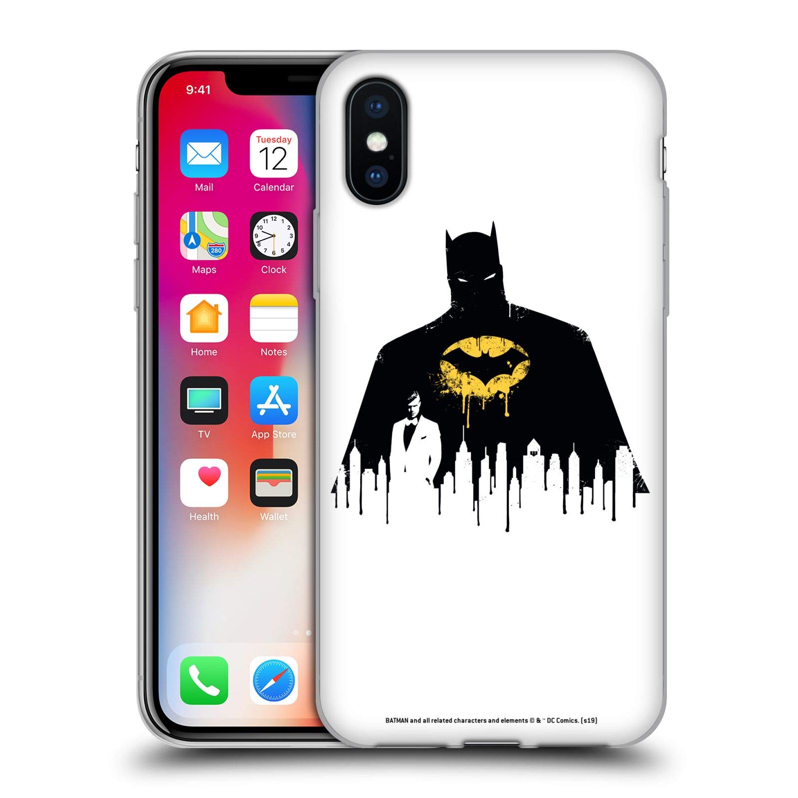 Official Batman DC Comics Alter Ego Cityscape Duality Soft Gel Case for iPhone X/Xs - Protective Phone Cover with Unique Superhero Design for Fans & Daily Use