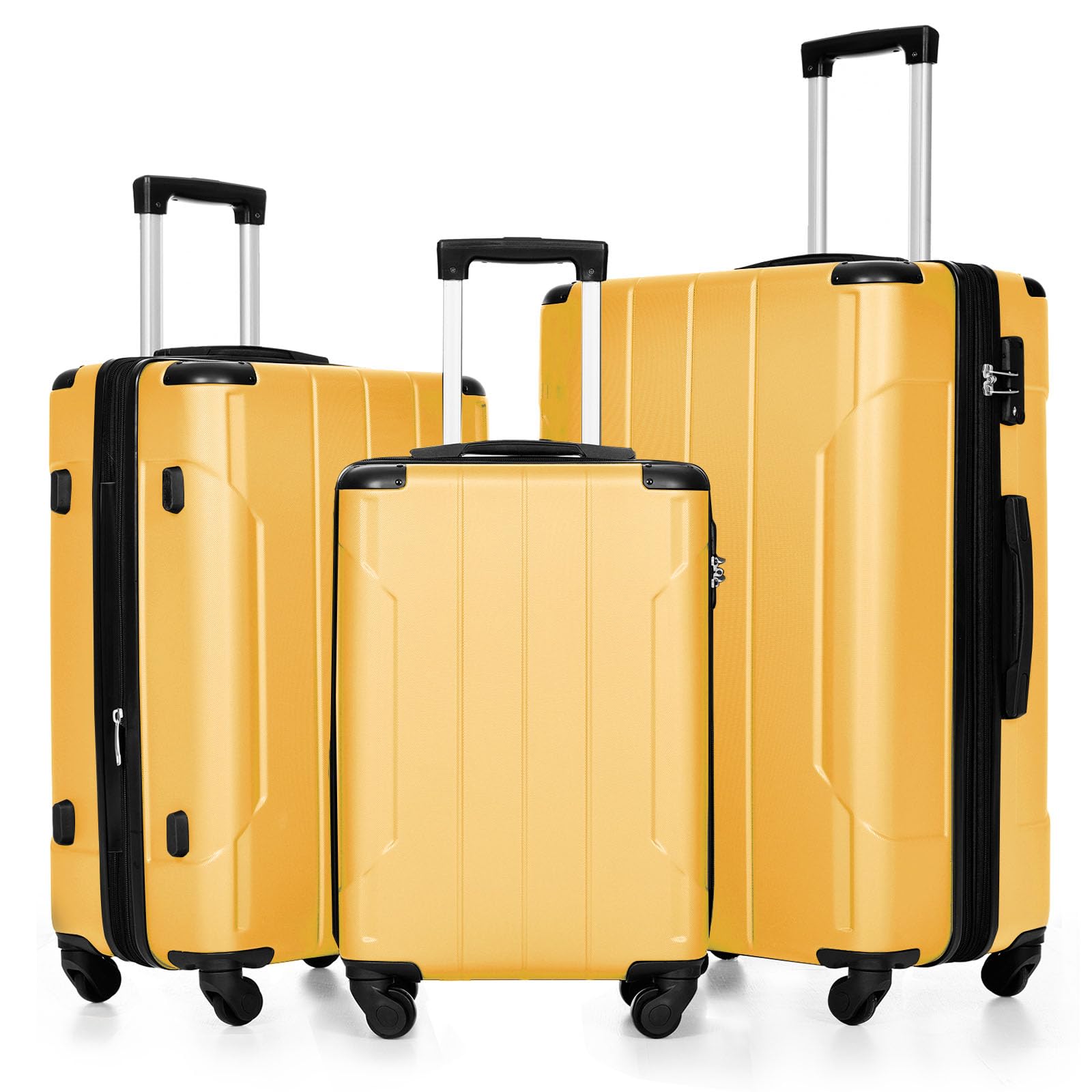 Merax 3-Piece Hardside Luggage Set with Wheels - Expandable & Lightweight Suitcase for Men & Women (Yellow) | Perfect for Air Travel, Business Trips & Family Vacations