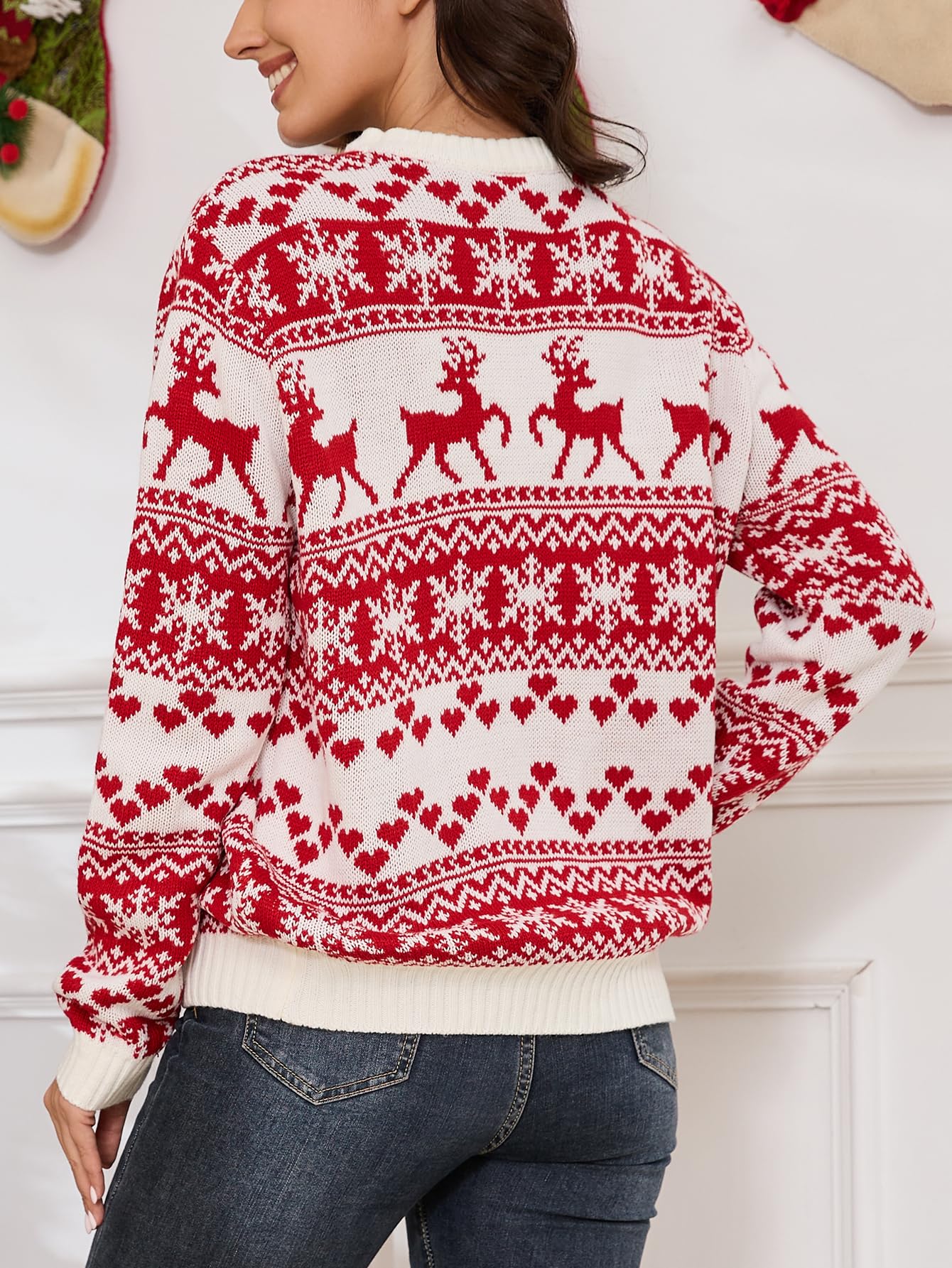 Funny Ugly Christmas Sweaters for Women - Holiday Novelty Reindeer Print Long Sleeve Knitted Pullover Top | Perfect for Christmas Parties, Family Gatherings & Festive Photo Shoots