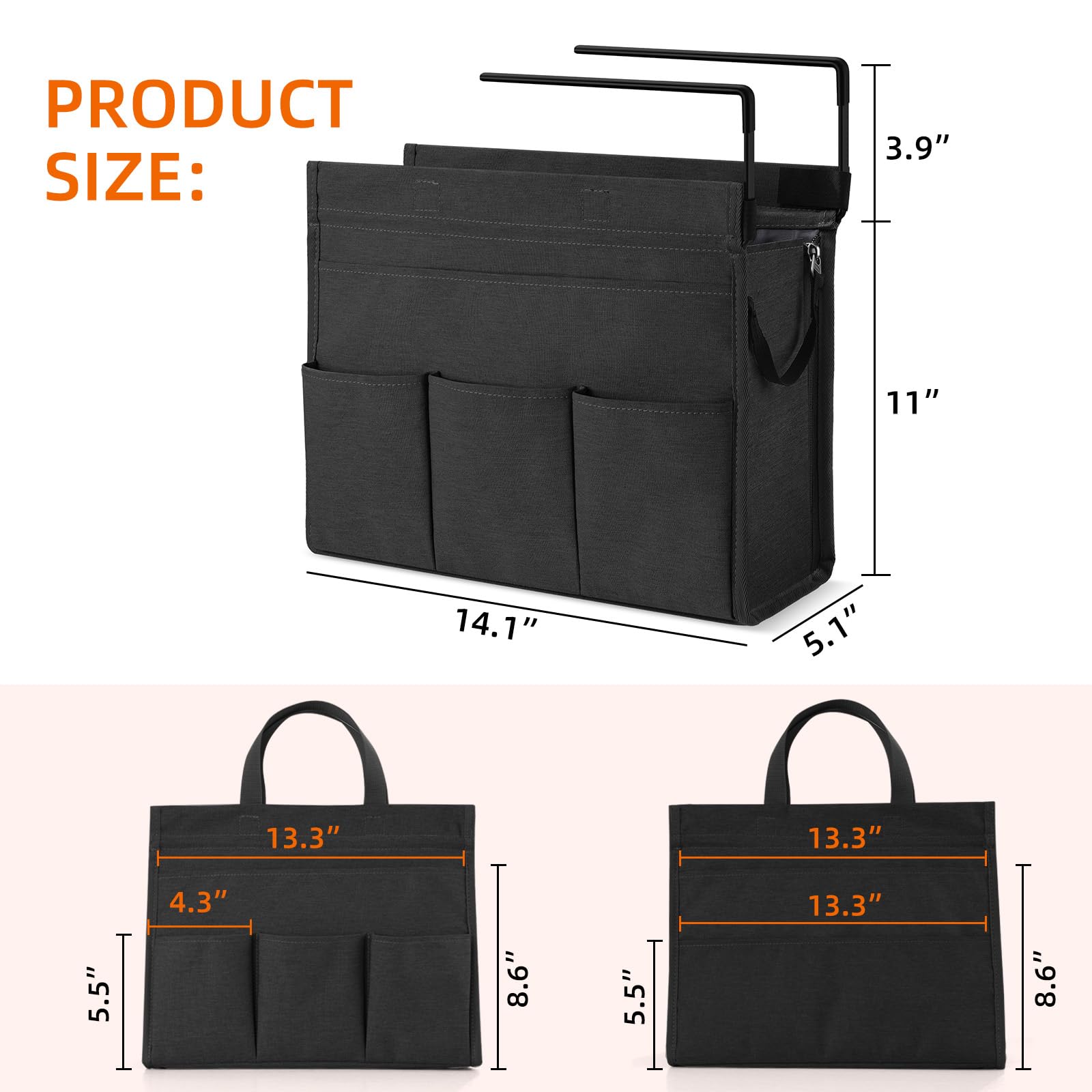 MASTLU Under Desk Hanging Storage Bag - Black Office Organizer with Detachable Handle, Fits A4 Files, No Assembly Needed for Home, School & Workspace | Perfect for Desk Accessories, File Storage & Workspace Organization