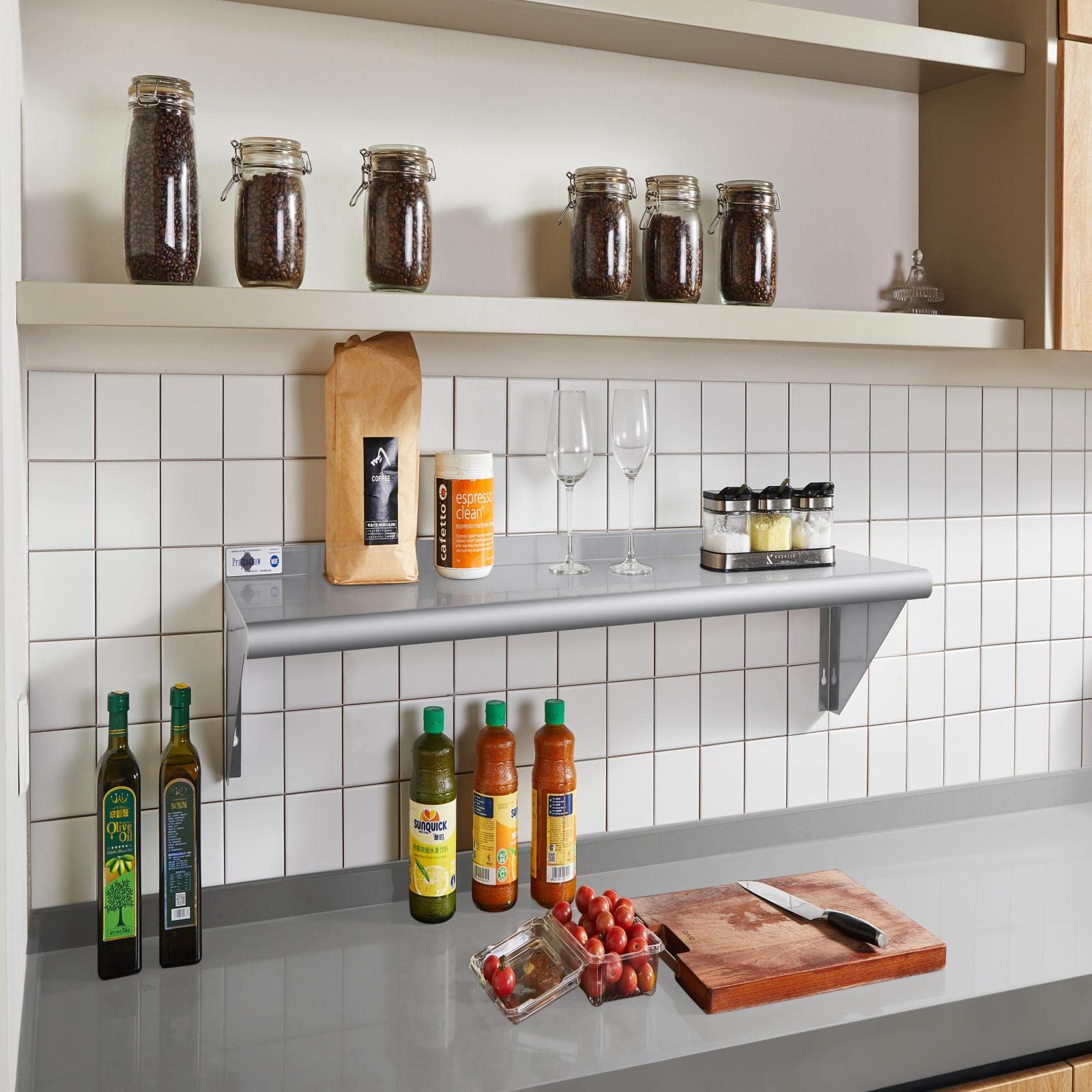 NSF Certified Stainless Steel Wall Shelf 12x36 Inches - Heavy Duty 250 lb Capacity Commercial Shelving with Backsplash & Brackets - Perfect for Restaurant Kitchen, Bar Storage, Garage Organization & Utility Room Shelving