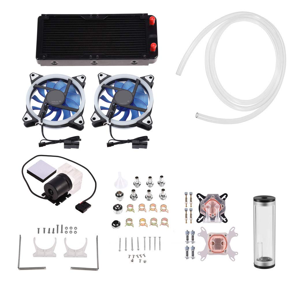 Premium DIY Water Cooling Kit - CPU/GPU Block, Cylindrical Reservoir, High-Performance Pump, RGB LED Fan & 240mm Radiator | Perfect for Gaming PC Builds & High-End Computer Cooling Systems