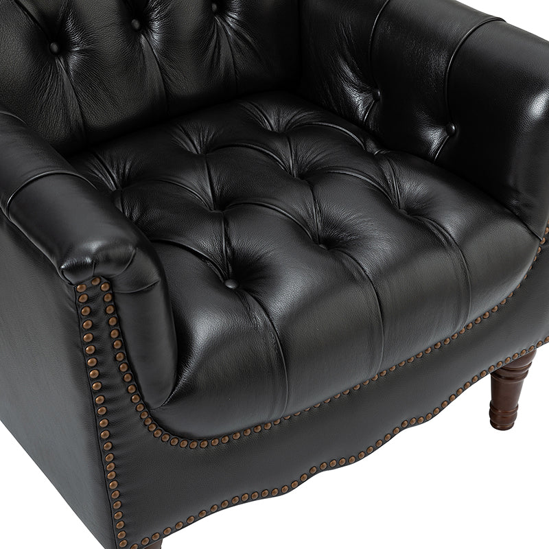 Premium Genuine Leather Armchair - Handcrafted Modern Lounge Chair for Living Room, Office & Study - Brown Leather Recliner with Solid Wood Frame - Perfect for Home Decor & Relaxation