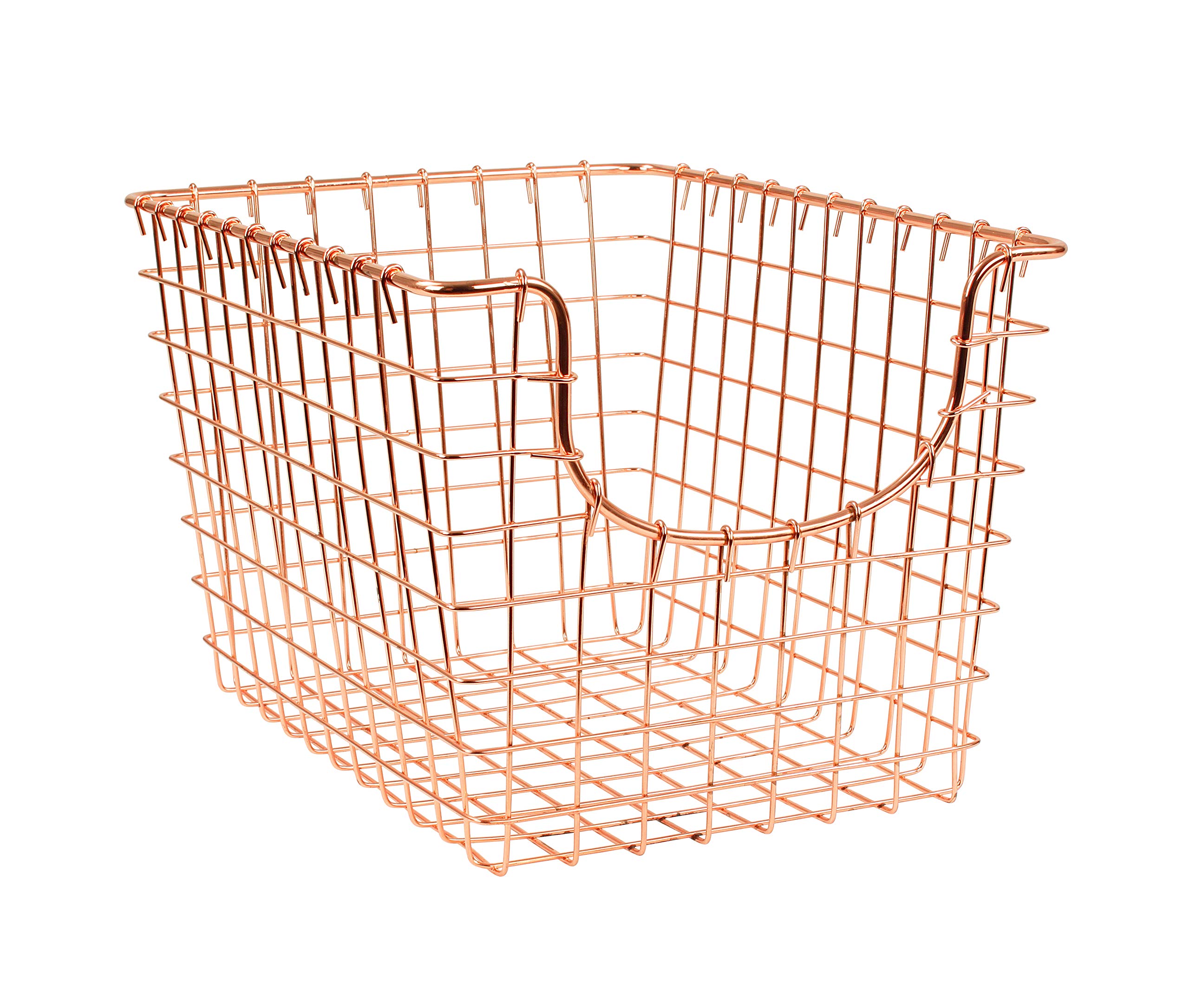 Vintage Copper Wire Basket - Small Steel Storage Organizer for Kitchen, Pantry, Bathroom, Closet, Craft Room & Garage | Rustic Home Decor & Space-Saving Solution | Perfect for Fruits, Towels, Toys & Office Supplies