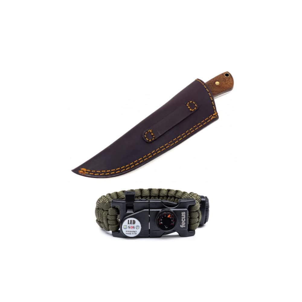 Drop Point Classic Utility Hunting Knife & Survival Multi-Tool Paracord Bracelet Set (2-Piece) - Perfect for Outdoor Adventures, Camping, Hiking, and Emergency Preparedness