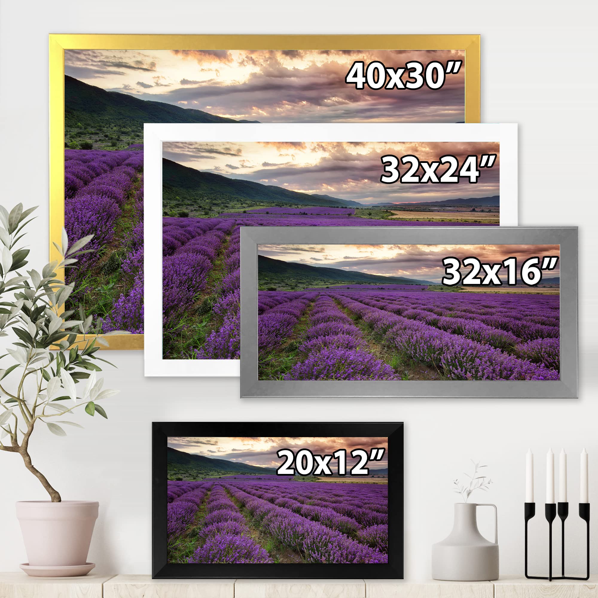 DesignQ Lavender Field At Dawn Framed Wall Art - Rustic Farmhouse Decor for Living Room, Bedroom & Office - Perfect for Home & Office Decor