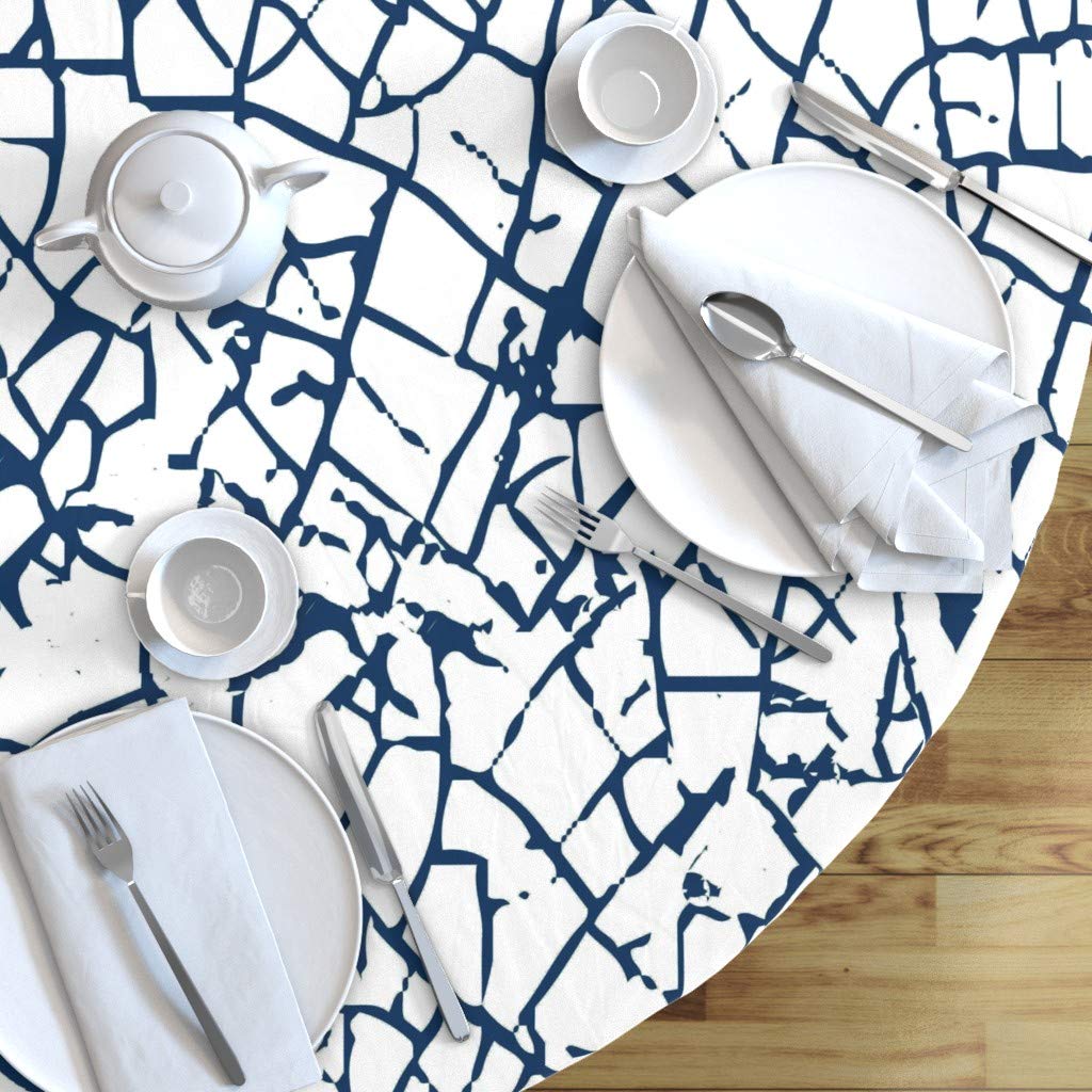 Custom Navy White Modern Pattern Cotton Sateen Tablecloth 70