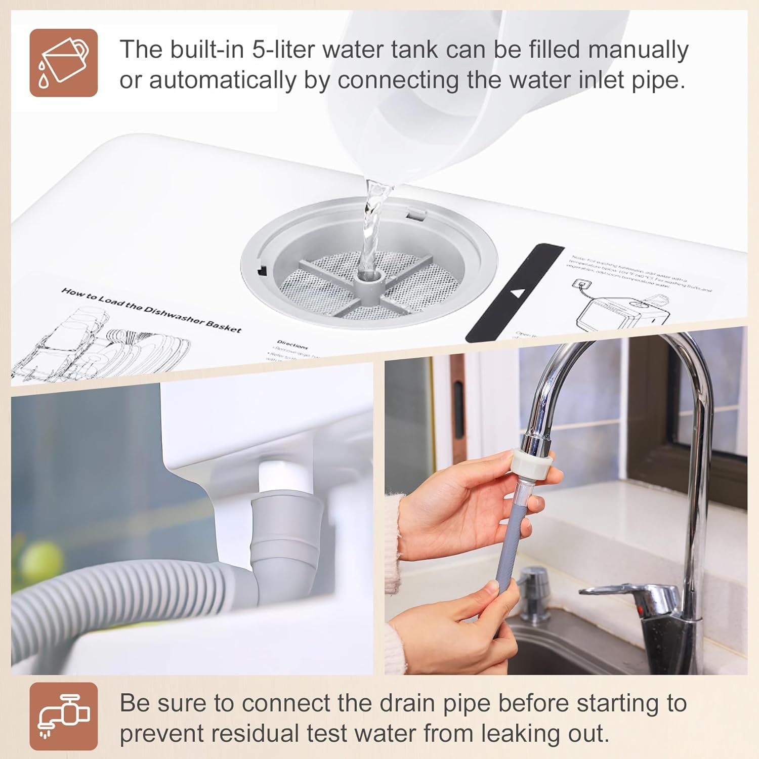 Portable Countertop Dishwasher with Built-in Water Tank - Compact Mini Dishwasher with 5 Wash Programs, 360° Dual Spray System & Air Drying Function - Perfect for Apartments, RVs, Dorms and Small Kitchens