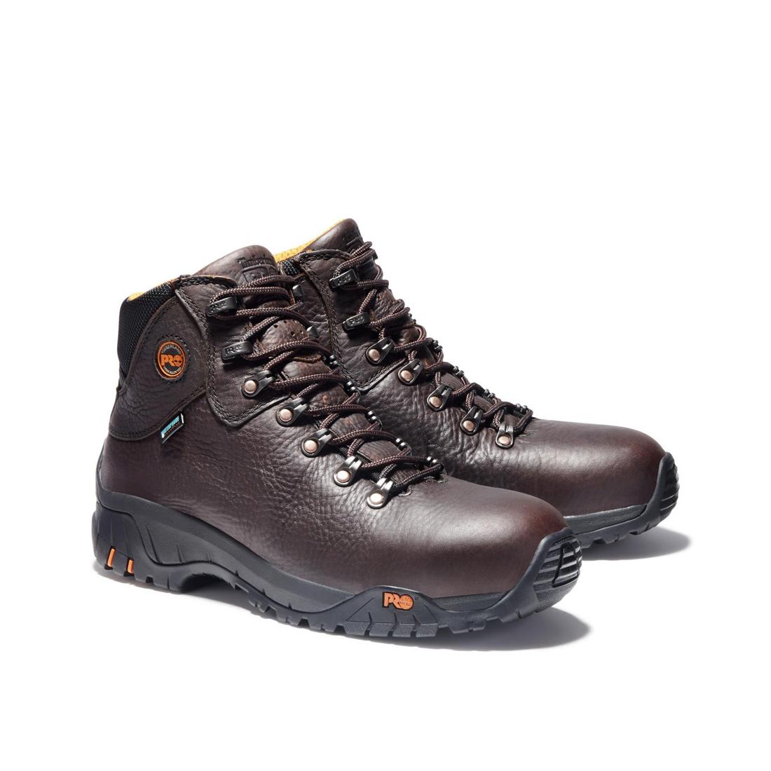 Titan Trekker Alloy Toe Waterproof Work Boots for Men - Slip Resistant Safety Shoes with Electrical Hazard Protection - Ideal for Construction, Hiking & Outdoor Work (Brown)