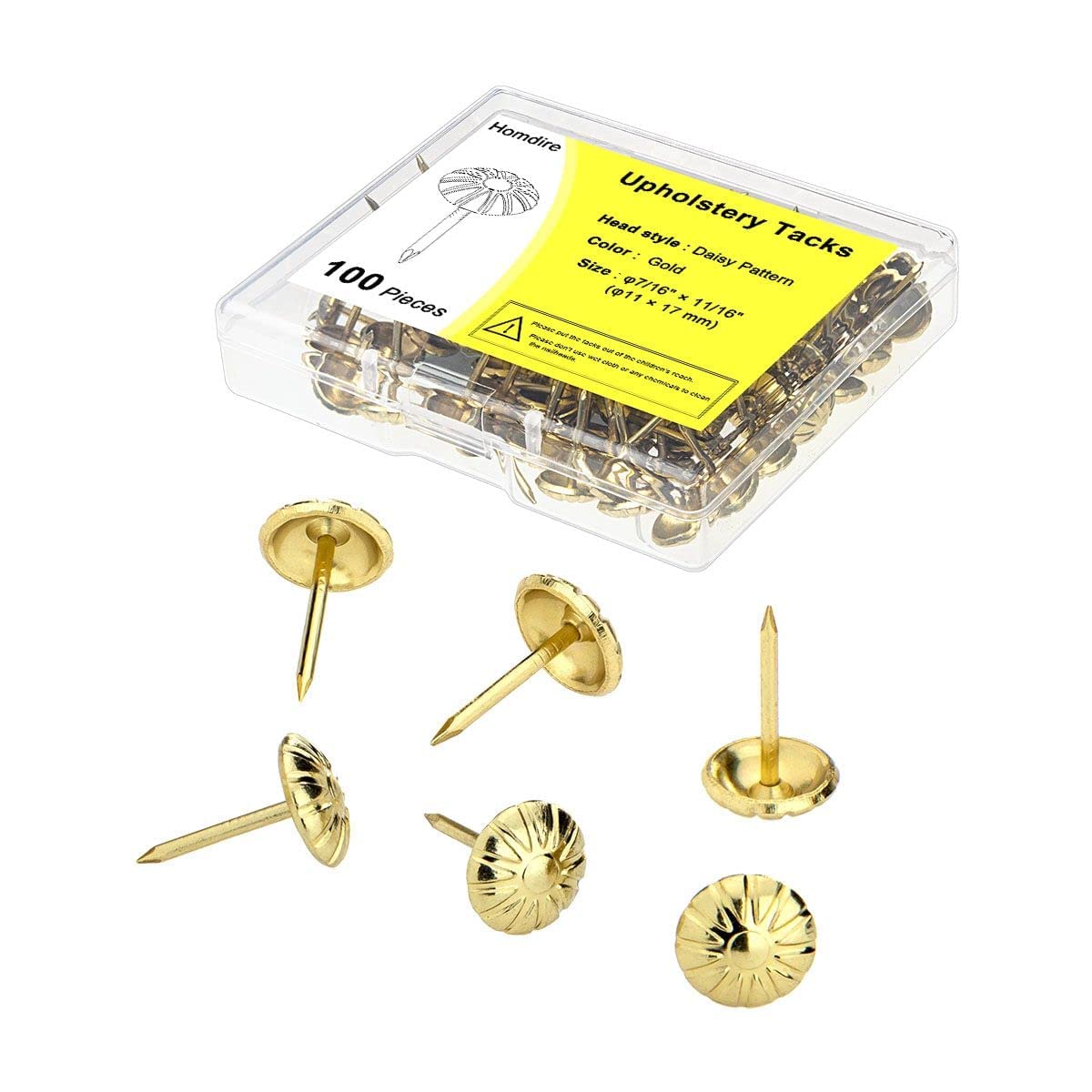 100PCS Gold Daisy Upholstery Tacks - 7/16 Inch Decorative Furniture Nails for DIY Upholstery Projects | Perfect for Sofa, Chair, Headboard & Home Decor Renovation