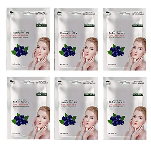 Blueberry Facial Mask with Natural Extract - Anti-Aging Sheet Mask for Fine Lines & Skin Repair | Hydrating & Nourishing Skincare for Women & Men | Pack of 6 | Perfect for Daily Routine, Spa Night & Travel