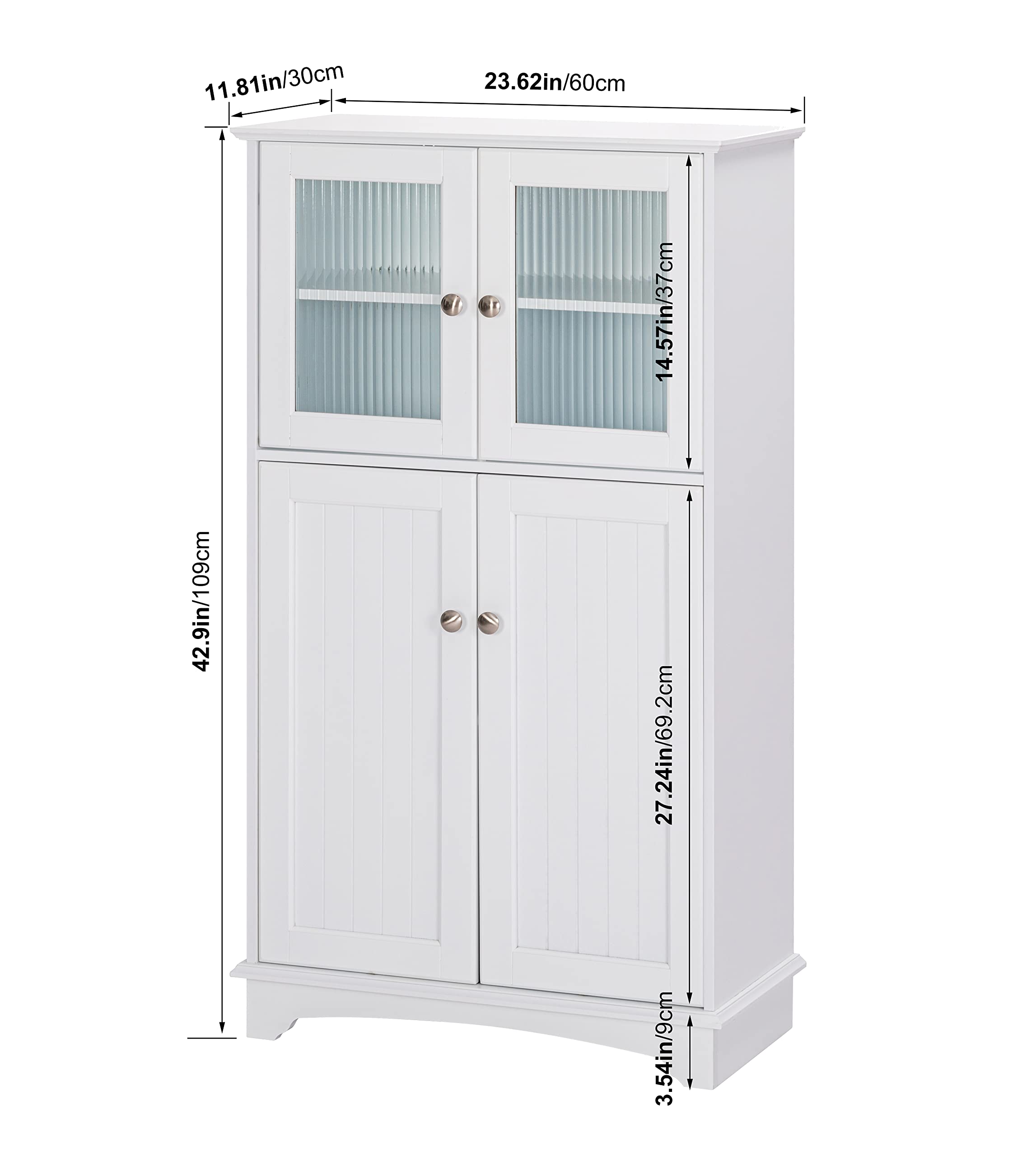 White Wooden Bathroom Storage Cabinet - Freestanding Floor Organizer for Bathroom, Living Room & Bedroom | Space-Saving Home Decor Solution