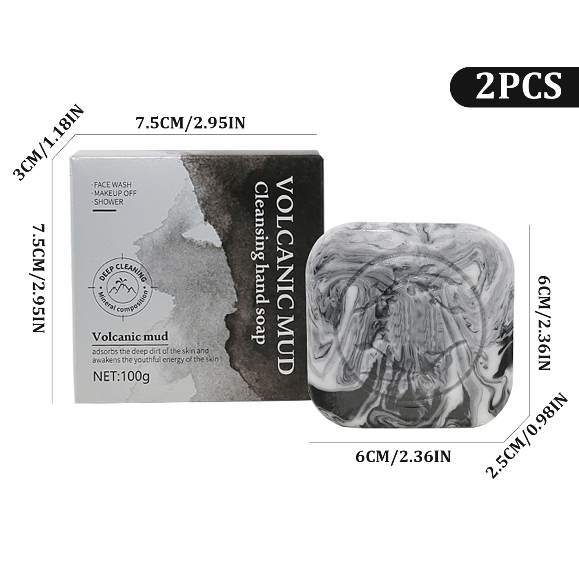 **2-Pack 100g Volcanic Clay & Charcoal Soap Bar for Acne-Prone Skin - Natural Oil Control & Moisturizing Face & Body Wash for Men & Women - Deep Cleansing Scalp, Face & Body Care - Ideal for Oily Skin, Blackheads & Breakouts**