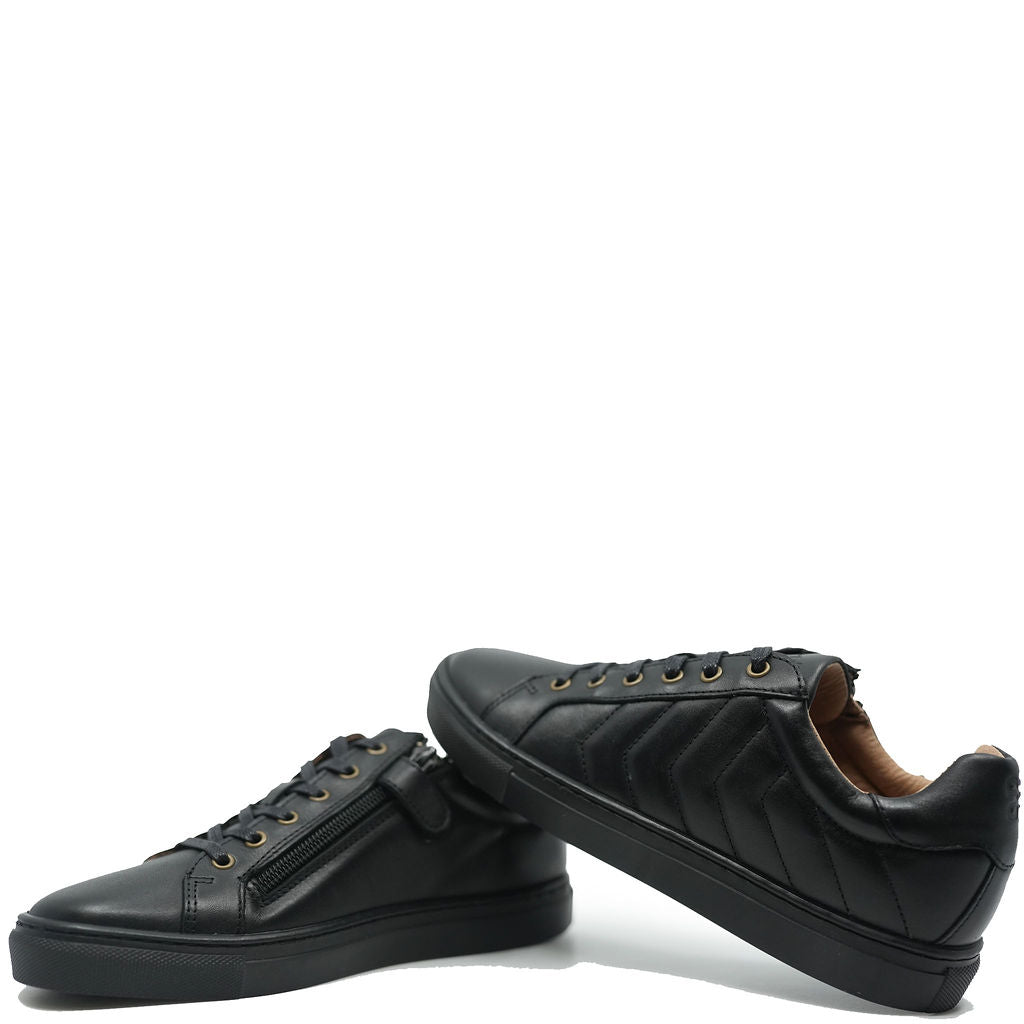 Porte Black Leather Side Stitching Sneakers - Men's Casual Walking Shoes for Comfort & Style - Perfect for Daily Wear, Office & Outdoor Activities