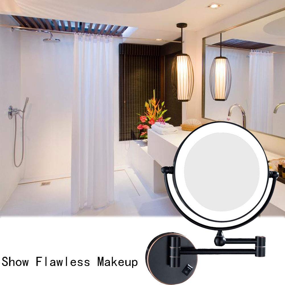 Wall Mounted Makeup Mirror with Lights - 2-Sided Extendable 360° Swivel Vanity Mirror for Bathroom, Plug-in LED Mirror with Adjustable Brightness, Perfect for Makeup, Shaving & Skincare Routine