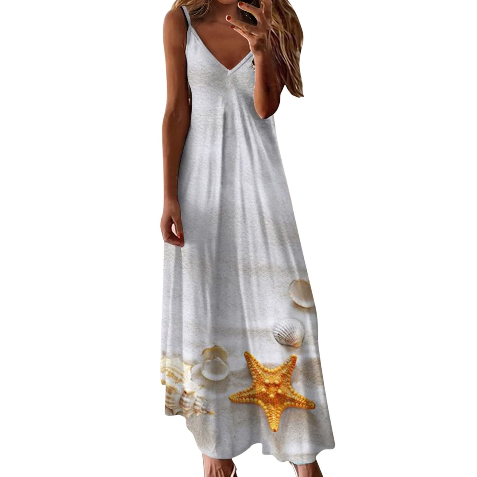 Women's Summer Dresses - Cute Sleeveless Bohemian Floral Printed V-Neck Maxi Beach Dress with Pockets | Perfect for Vacation, Beach Outings & Casual Summer Wear