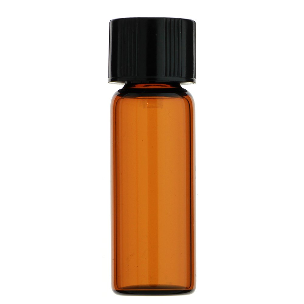 24-Pack 1/2 Dram Amber Glass Vials with Phenolic Black Lined Caps - Essential Oil Bottles, Perfume Samples, Prospecting & Craft Storage - Ideal for DIY, Aromatherapy, Jewelry Making & Science Experiments