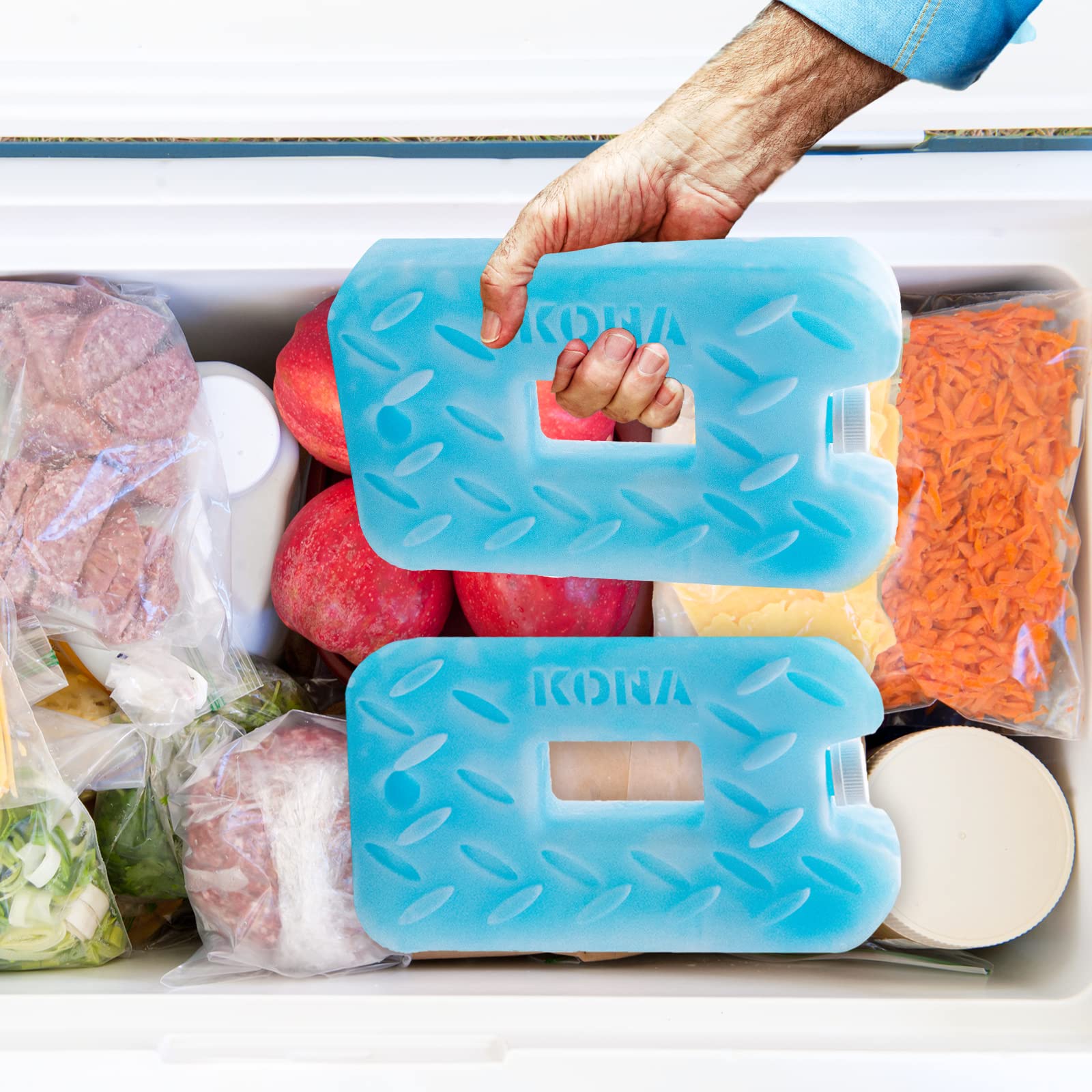 Kona Blue Ice 2 Pound Reusable Ice Packs for Coolers - Long Lasting Refreezable Gel Packs (2-Pack) - Perfect for Camping, Picnics, and Food Delivery