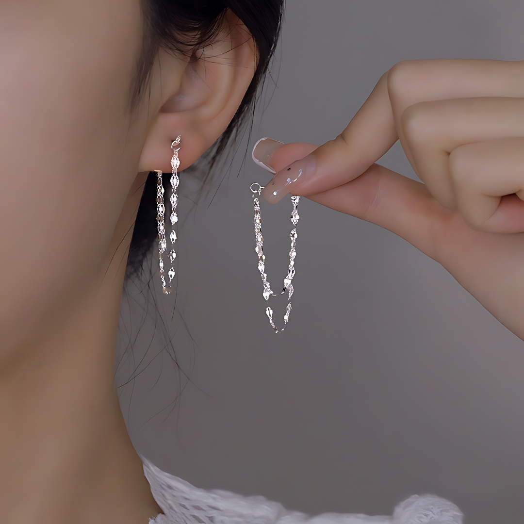 Silver & Gold Layered Lip Chain Drop Earrings for Women | Trendy Dangle Earrings for Party, Date Night & Casual Wear | A7391