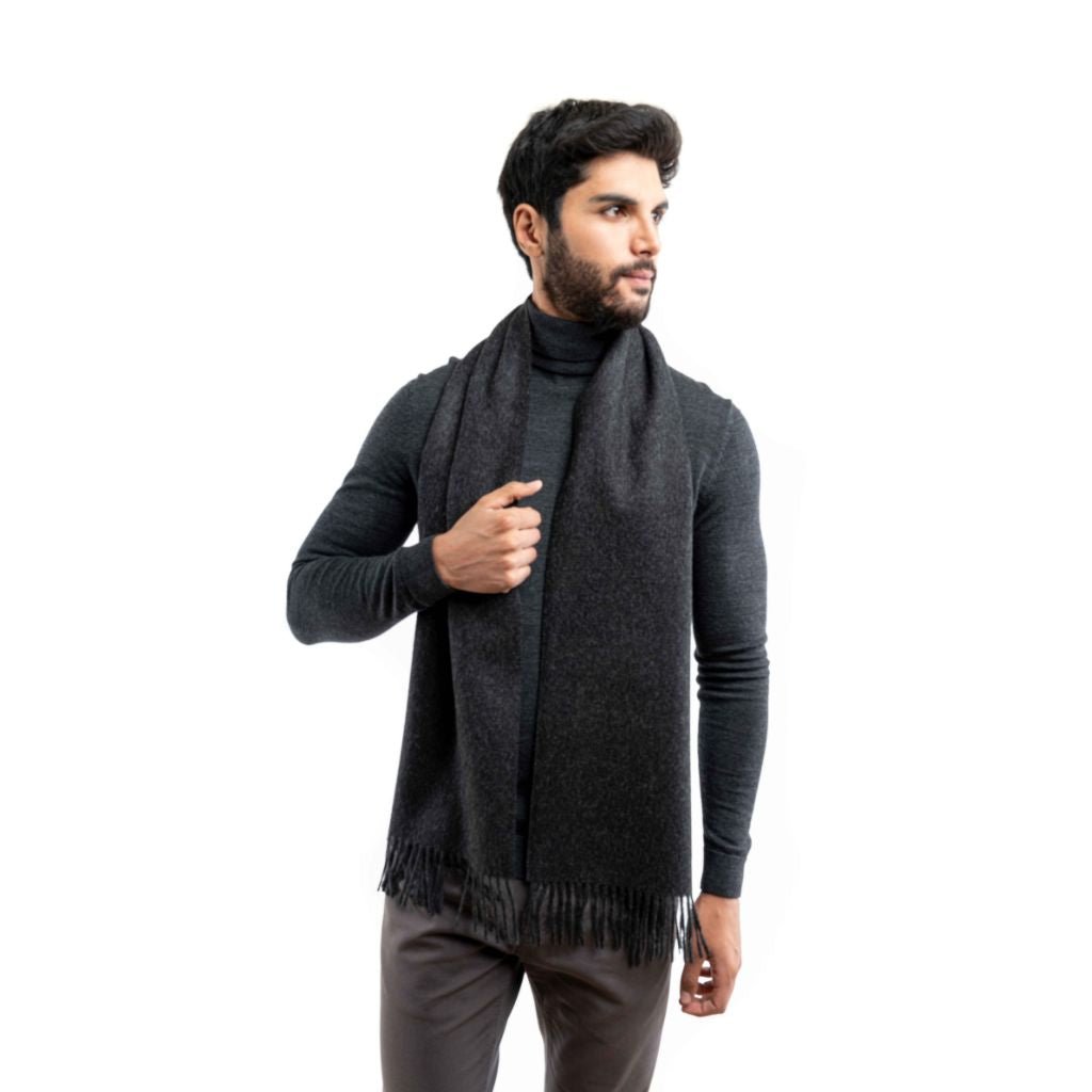 DALCIELO Premium Baby Alpaca Wool Scarf - Soft & Warm Winter Accessory for Women & Men, Charcoal Gray - Perfect for Cold Weather, Travel & Gift Giving