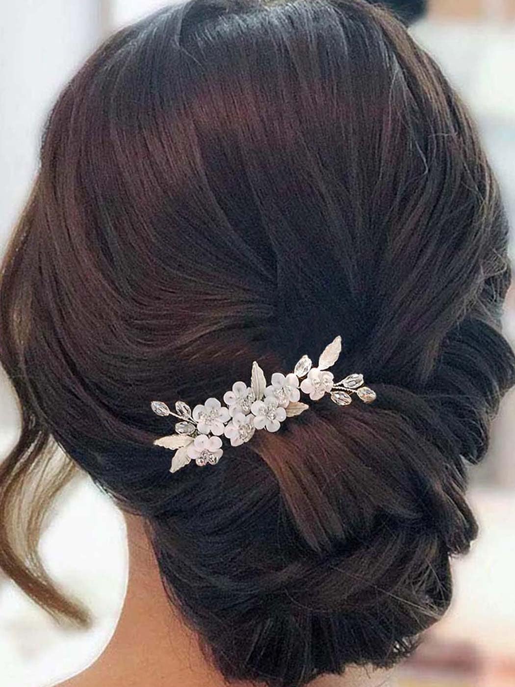 Elegant Rhinestone Flower Wedding Hair Comb - Silver Bridal Leaf Hair Clip for Bride & Bridesmaids | Perfect for Weddings, Prom, Formal Events & Special Occasions