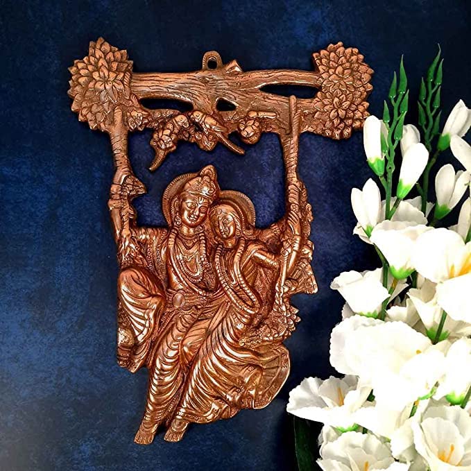 APKAMART Radha Krishna Jhula Wall Hanging - 14.5 Inch Metal Wall Art for Home Decor, Room Decor, Pooja Room, Indian Gift - Perfect for Festivals, Weddings & Spiritual Spaces