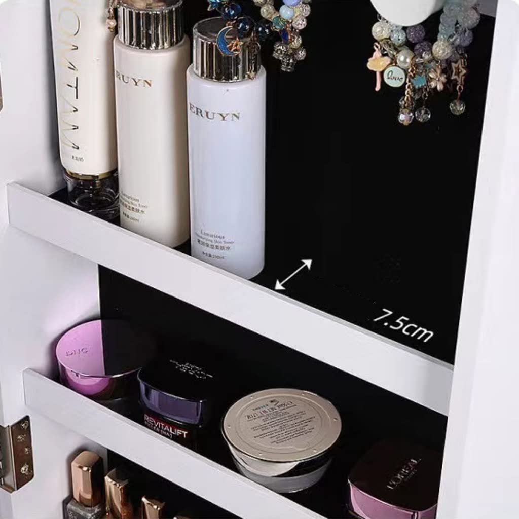 Wall Mounted Jewelry Armoire with Mirror & Lock - Jewelry Cabinet Organizer with Storage Box for Women & Girls - Blue Mirror Jewelry Case (90x65cm) - Perfect for Bedroom, Closet & Dressing Room Organization