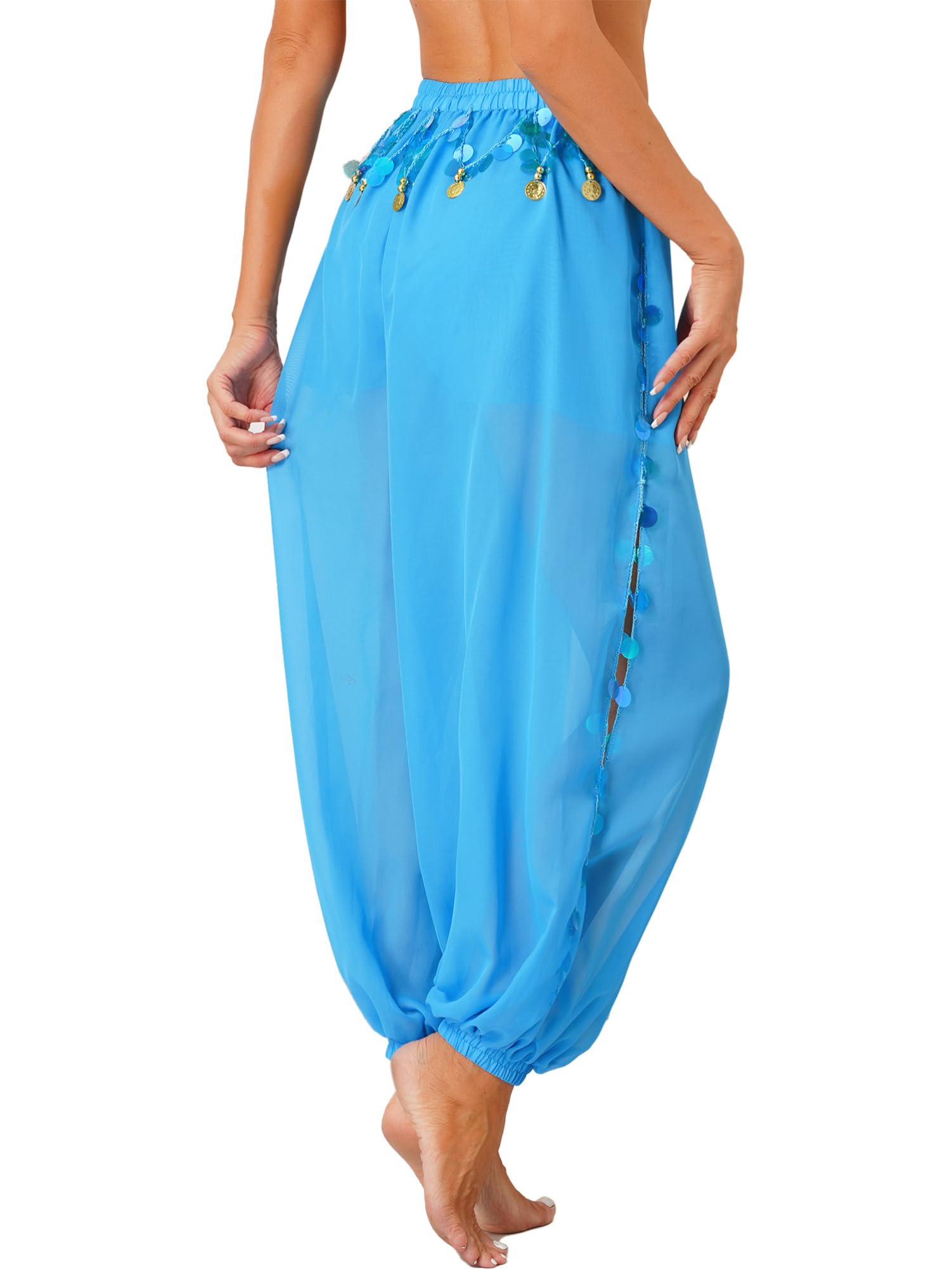 JEYPINMI Women's Belly Dance Bloomers with Coins - Lantern Pants for Indian Dance Costume, Perfect for Performances, Yoga, and Festivals