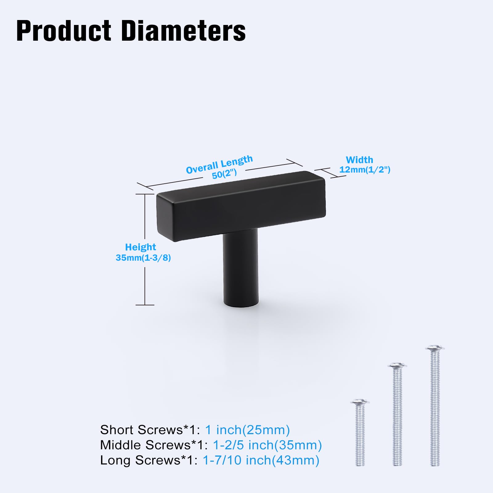 KNOBWELL 20 Pack 2 Inch Black Cabinet Knobs - Single Hole Drawer Pulls for Kitchen, Bathroom & Dresser - Stainless Steel T Bar Knob - Perfect for Cabinet Doors, Vanity & Furniture Hardware (Home Improvement & DIY Projects)