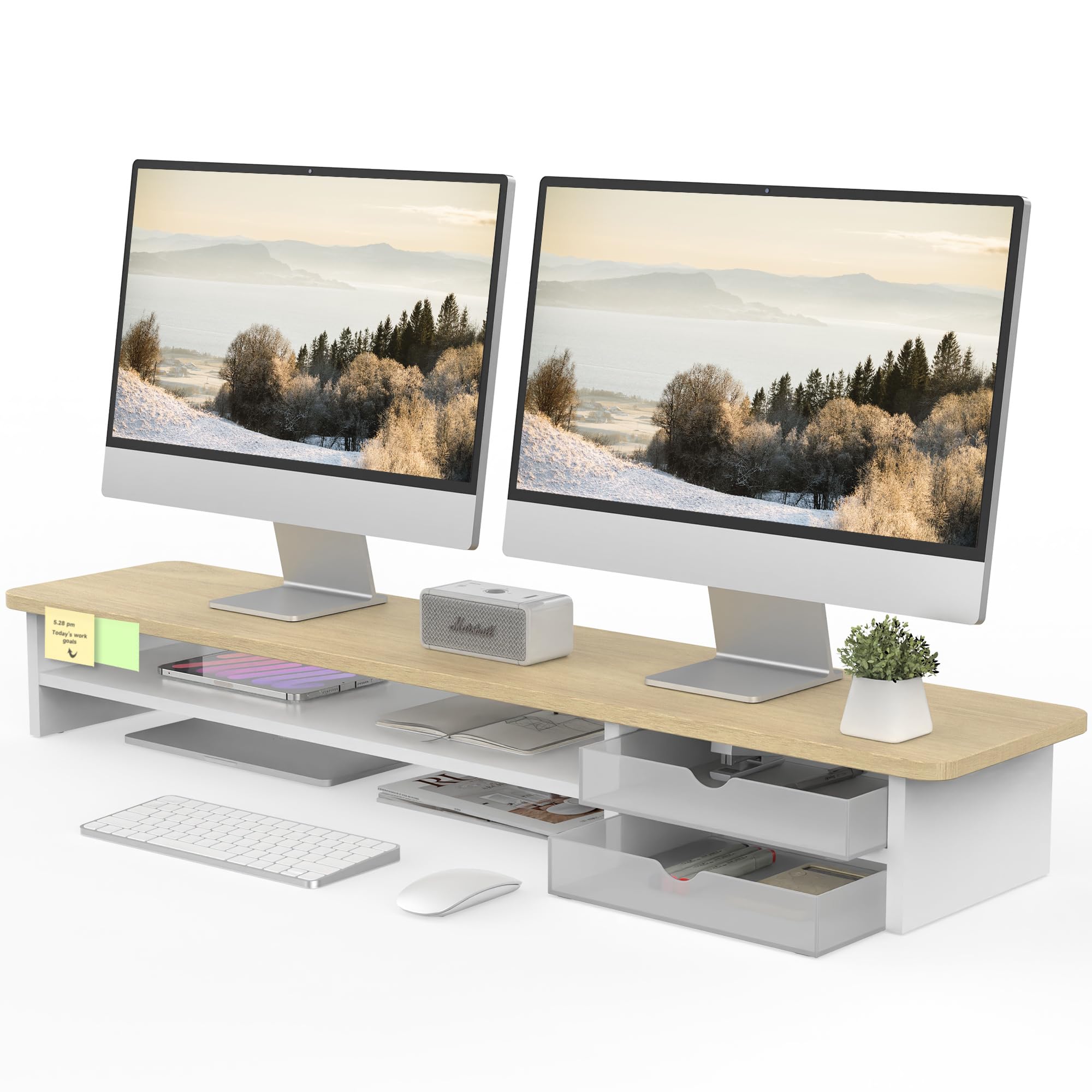 Dual Monitor Stand with 2 Acrylic Storage Drawers - 42.5