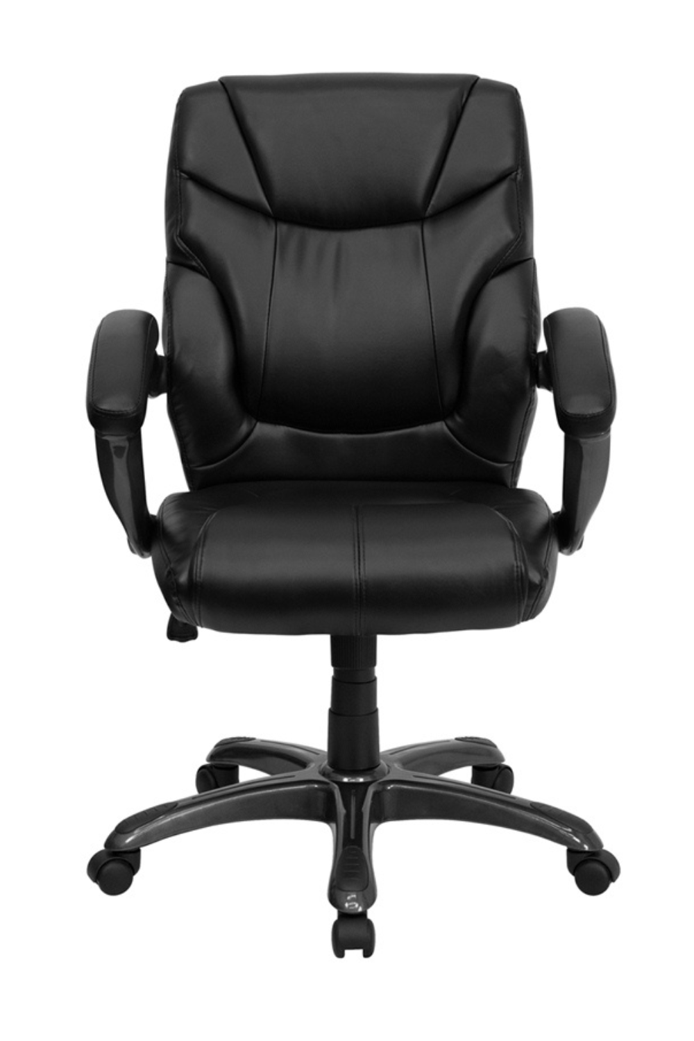 Premium Black LeatherSoft Megan Mid Back Ergonomic Office Chair - Overstuffed Swivel Task Chair with Arms for Comfort & Support | Perfect for Home Office, Gaming & Workspaces