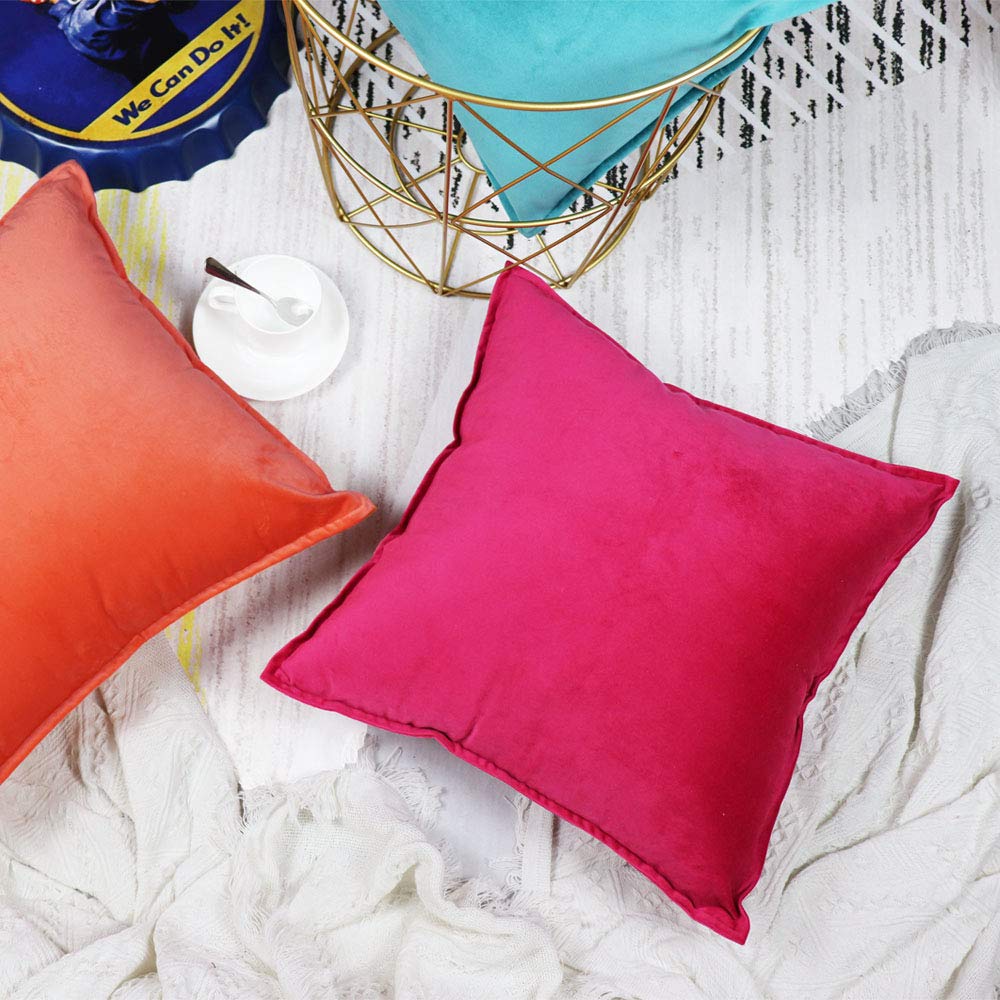 Premium Velvet Throw Pillow Covers Set of 2 - 18x18 Inch Decorative Cushion Covers with Elegant Fringe for Sofa, Couch & Bed - Hot Pink - Perfect for Living Room Decor, Home Styling & Cozy Comfort