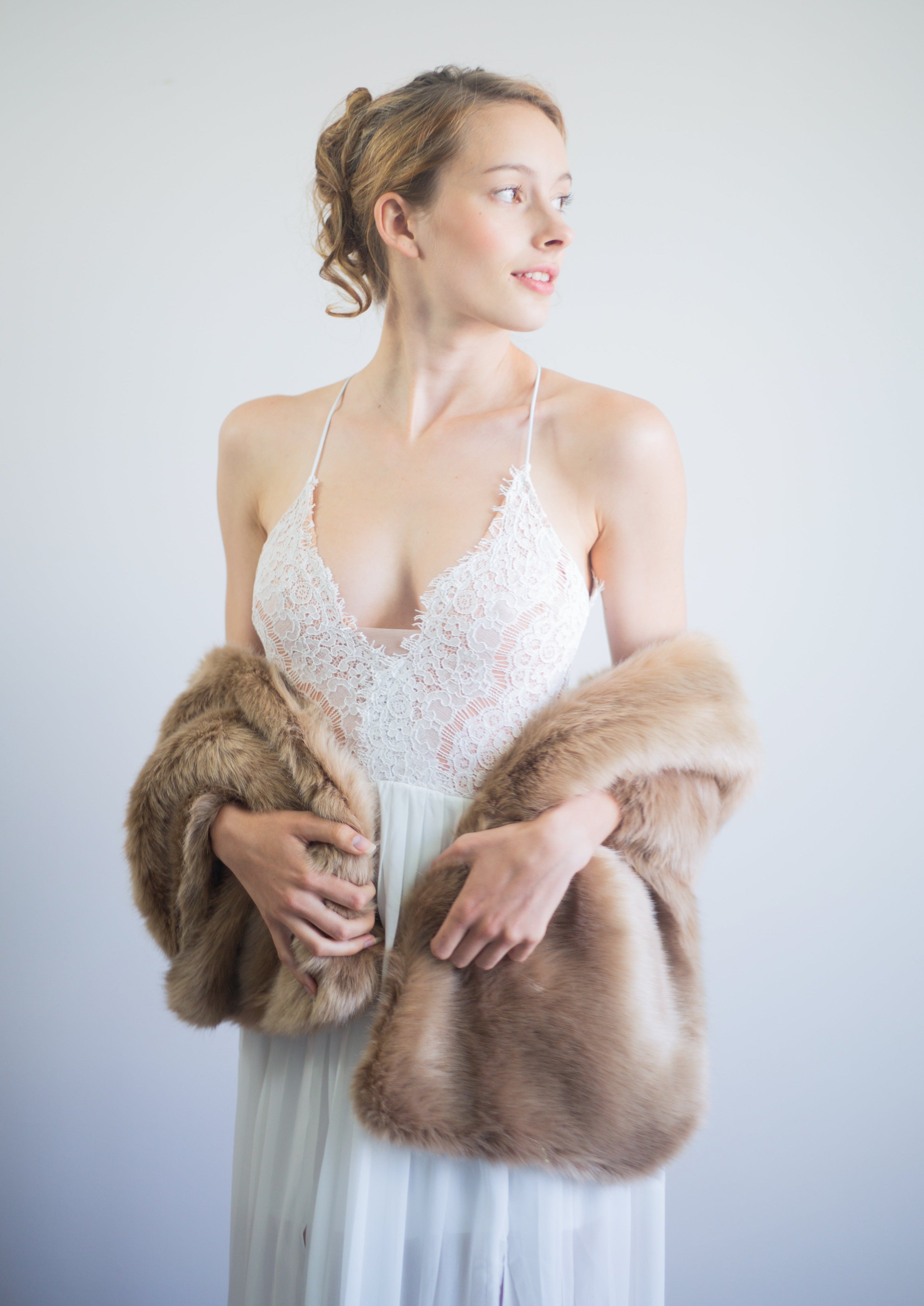 Luxury Honey Brown Fur Shawl Wrap - Soft & Warm Winter Fashion Accessory for Women | Perfect for Parties, Weddings & Evening Events