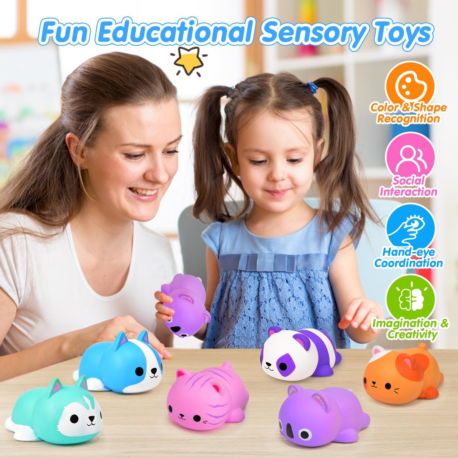 6PCS Jumbo Cat Squishies Stress Balls - Slow Rising Fidget Toys for Kids & Adults - Perfect for Classroom Prizes & Party Favors