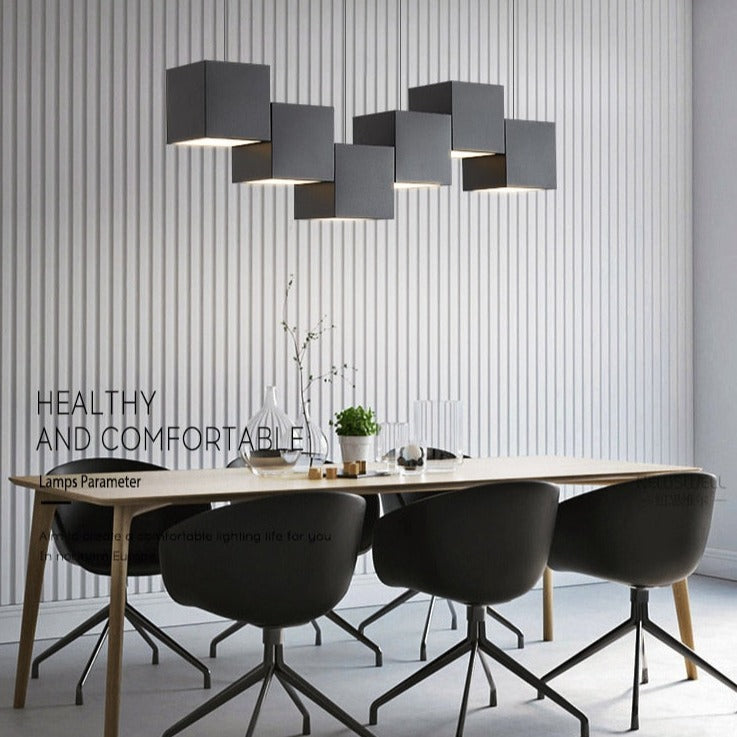 Modern Square Blocks Pendant Light - Geometric Hanging Chandelier for Kitchen Island, Dining Room & Living Room Decor