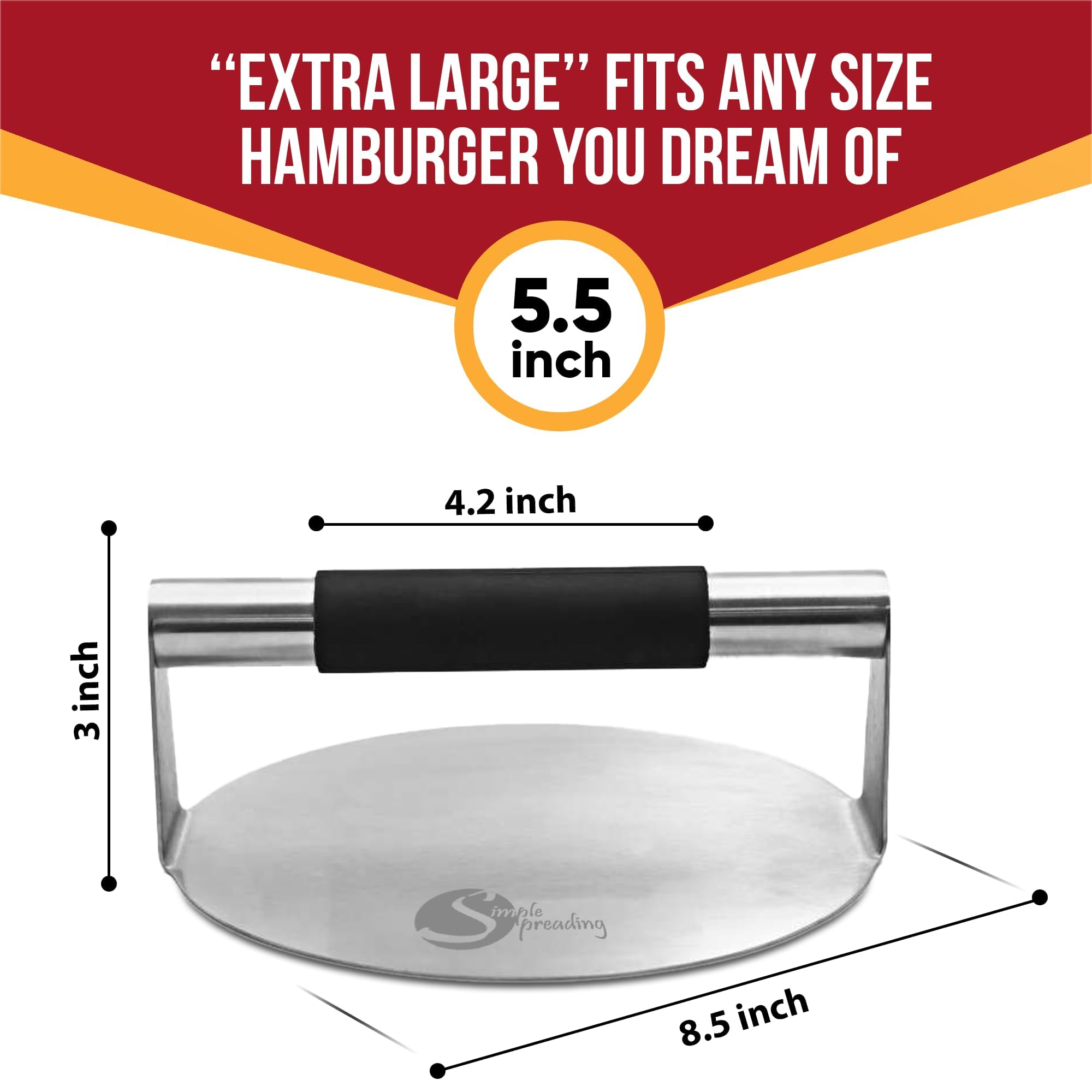 Stainless Steel Smash Burger Press with Fun Quotes - 5.5