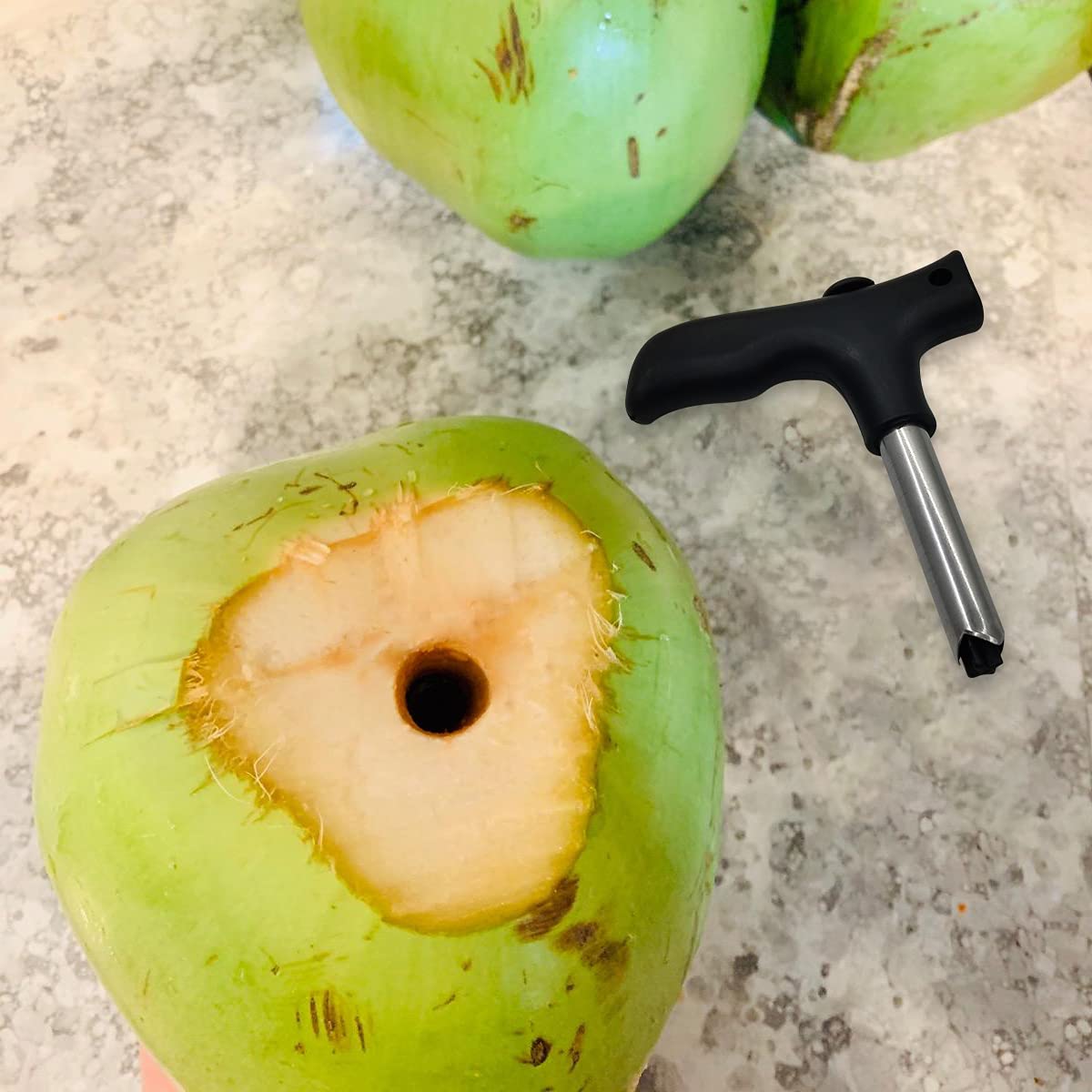 Premium Stainless Steel Coconut Opener & Straw Hole Maker - Safe, Easy to Use Tool for Young & Mature Coconuts - Perfect for Beach Parties, Tropical Drinks & Healthy Snacking