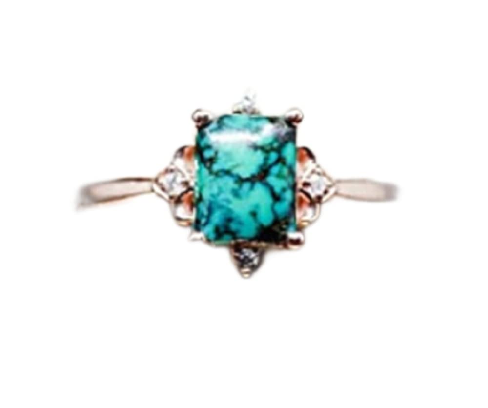 925 Sterling Silver Vintage Green Turquoise Diamond Ring for Women - Size 6-10, Elegant Proposal & Wedding Engagement Jewelry Gift (Size 10) | Perfect for Anniversaries, Valentine's Day & Special Occasions